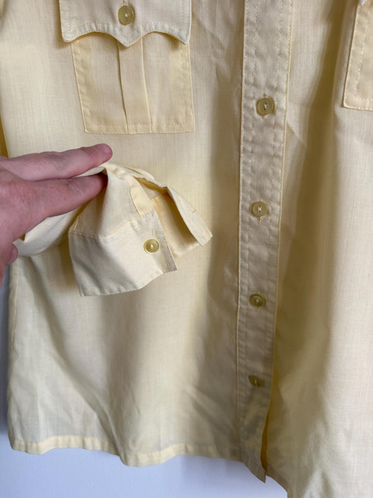 Vintage 70s Butter Yellow Western Shirt | Cowboy Style Button Up Blouse | Scalloped Pocket Shirt | Retro Women's Shirt