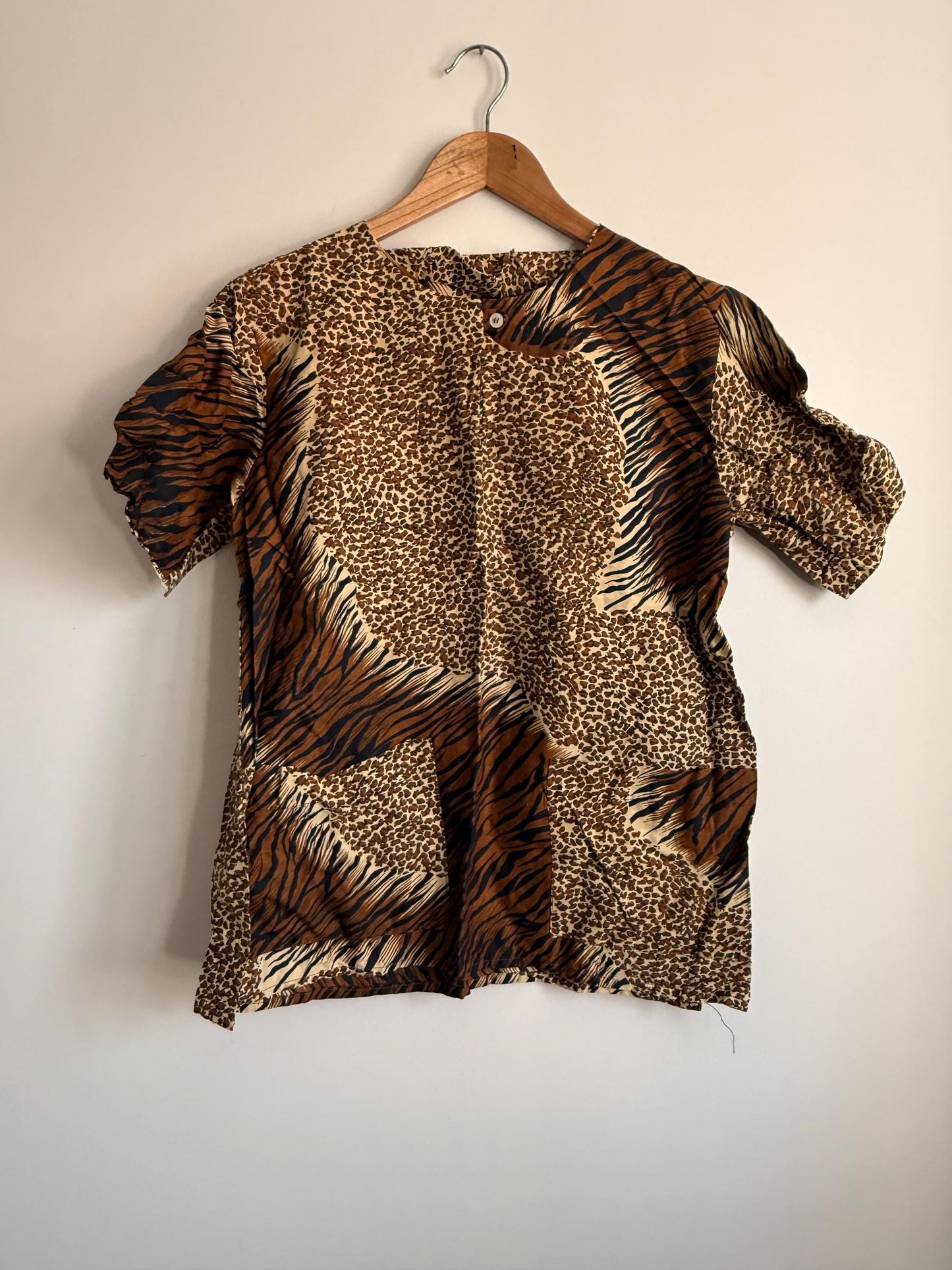 Vintage Animal Print Blouse | 90s Safari Print Top | Leopard & Tiger Print Shirt | Women's Vintage Short Sleeve Blouse | Jungle Print Top