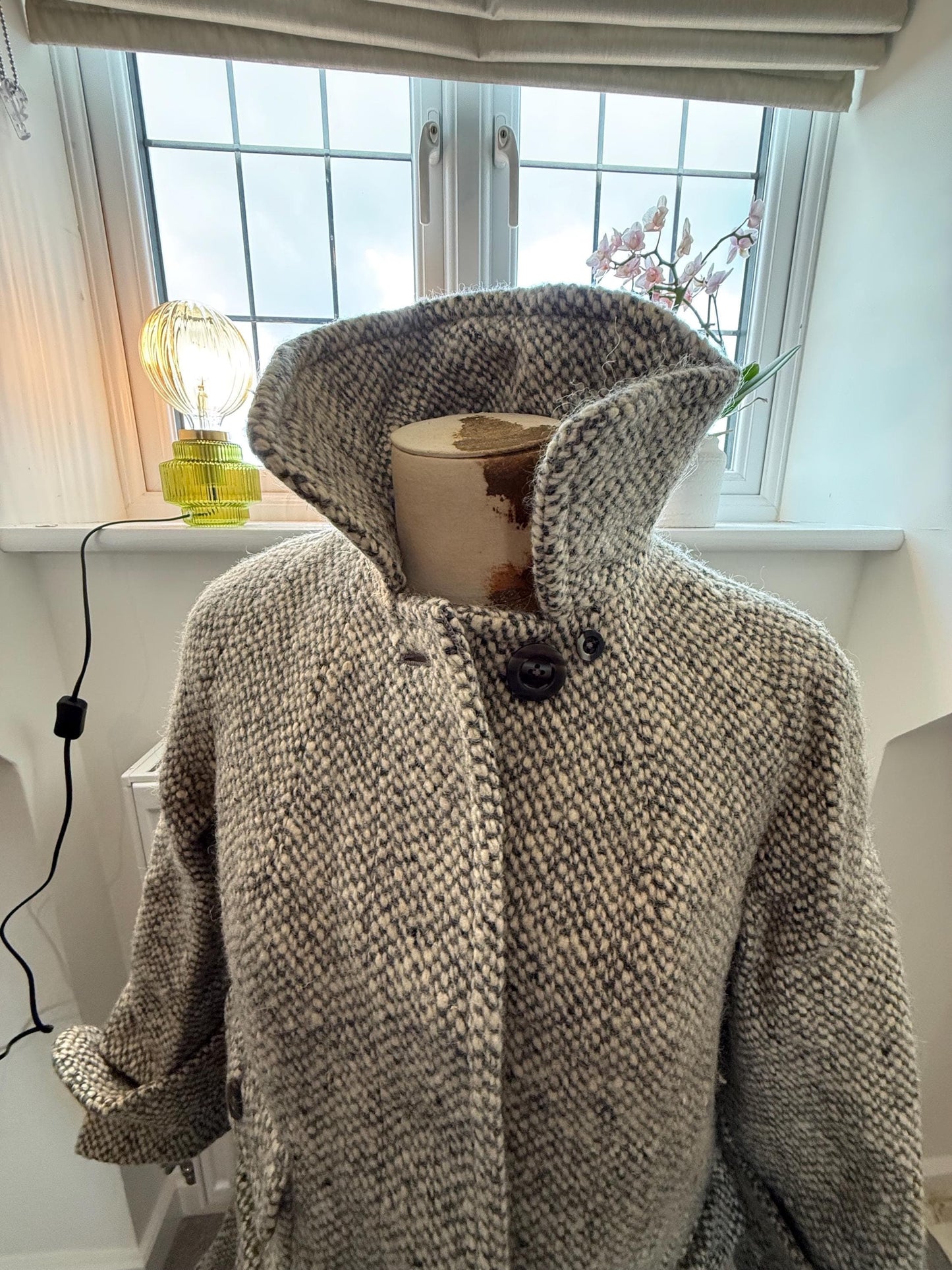 aquasccutum grey tweed coat vintage 70s midi length coat chunky pockets