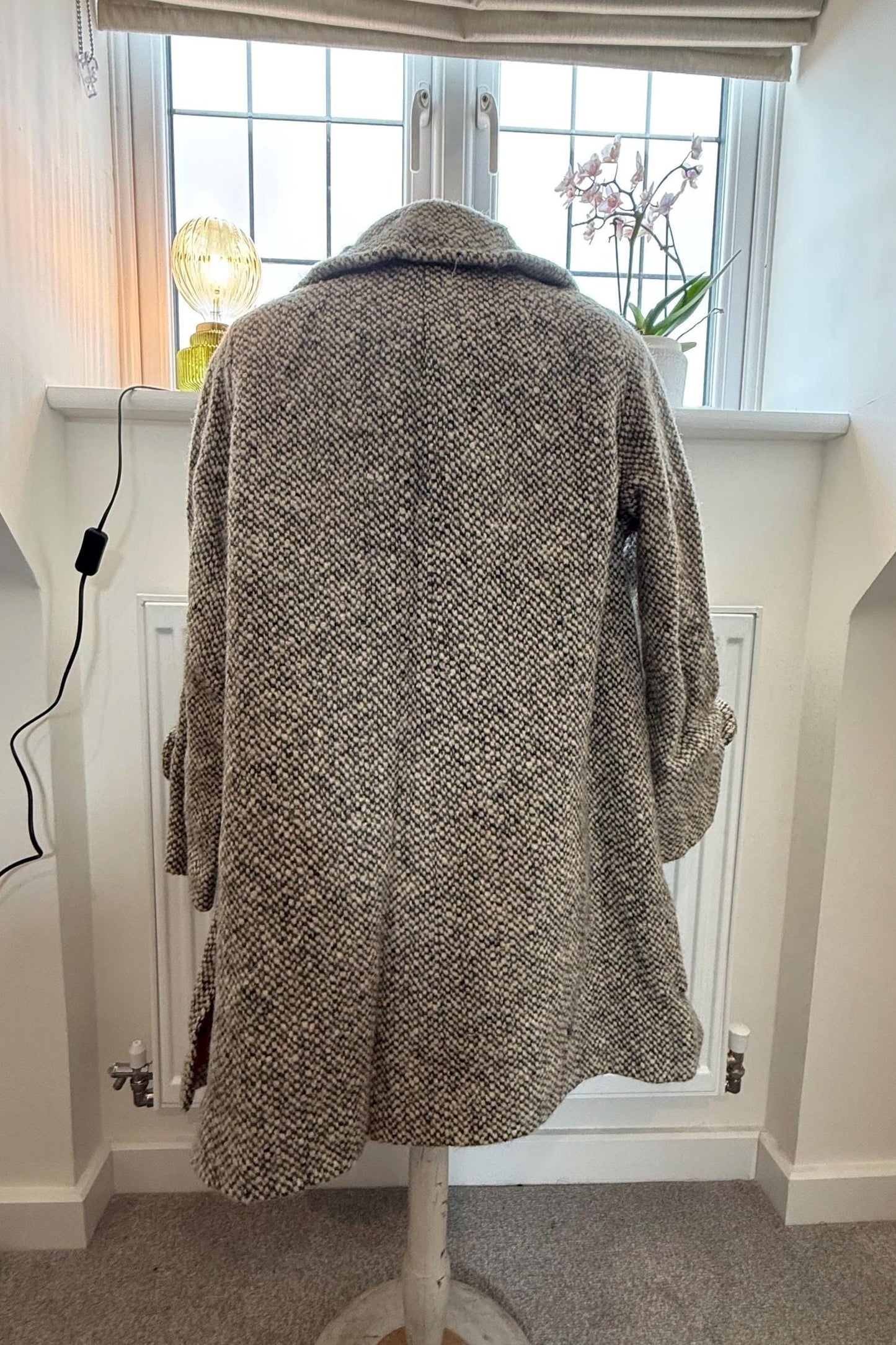 aquasccutum grey tweed coat vintage 70s midi length coat chunky pockets