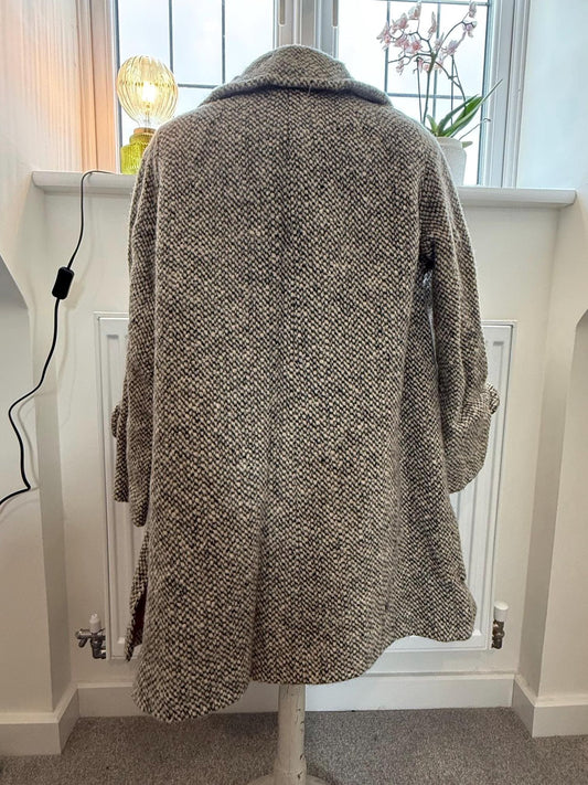 aquasccutum grey tweed coat vintage 70s midi length coat chunky pockets