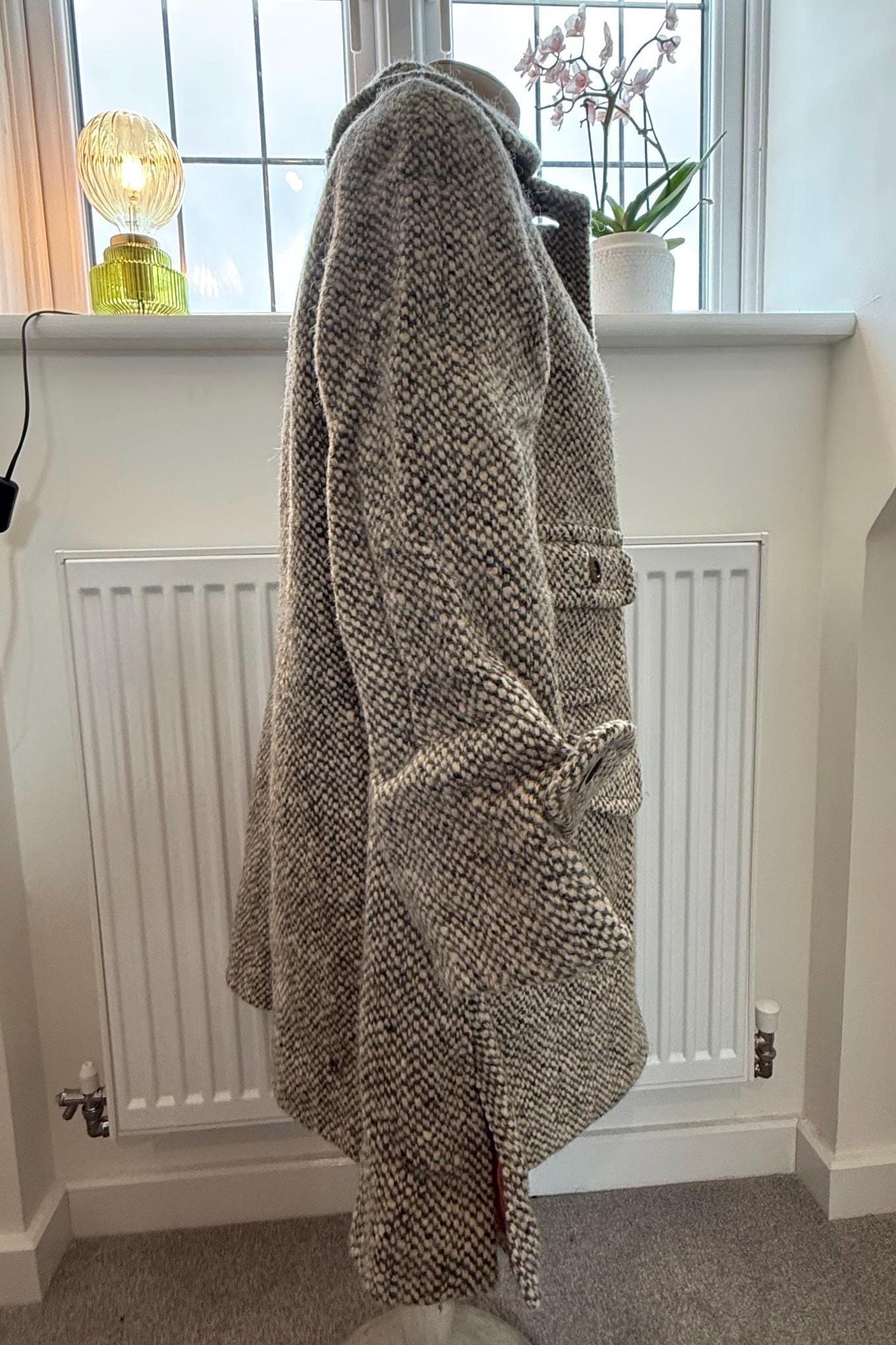 aquasccutum grey tweed coat vintage 70s midi length coat chunky pockets