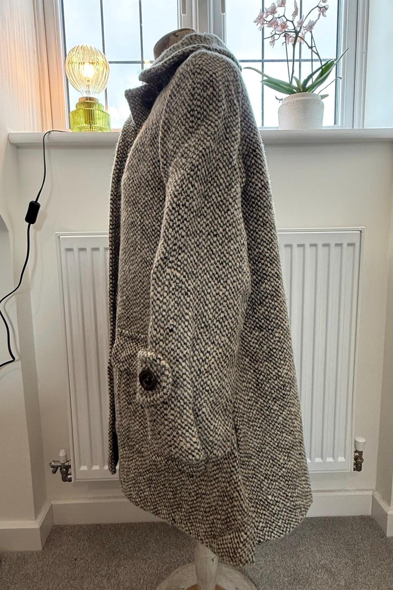 aquasccutum grey tweed coat vintage 70s midi length coat chunky pockets