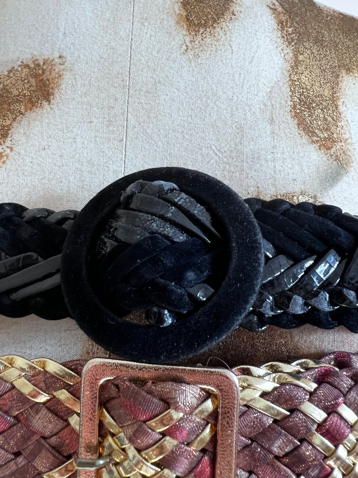 Vintage 90s Black Braided Woven wide Belt - dual Coloured Woven 1990s black 94cm 37”