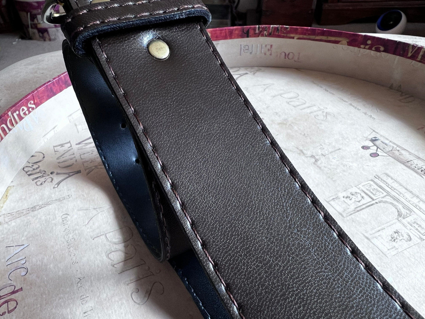 Vintage 90s Brown 1.5inch belt inch wide Belt - brown shiny belt 1990s Gold Bronze Fit 32”-34”
