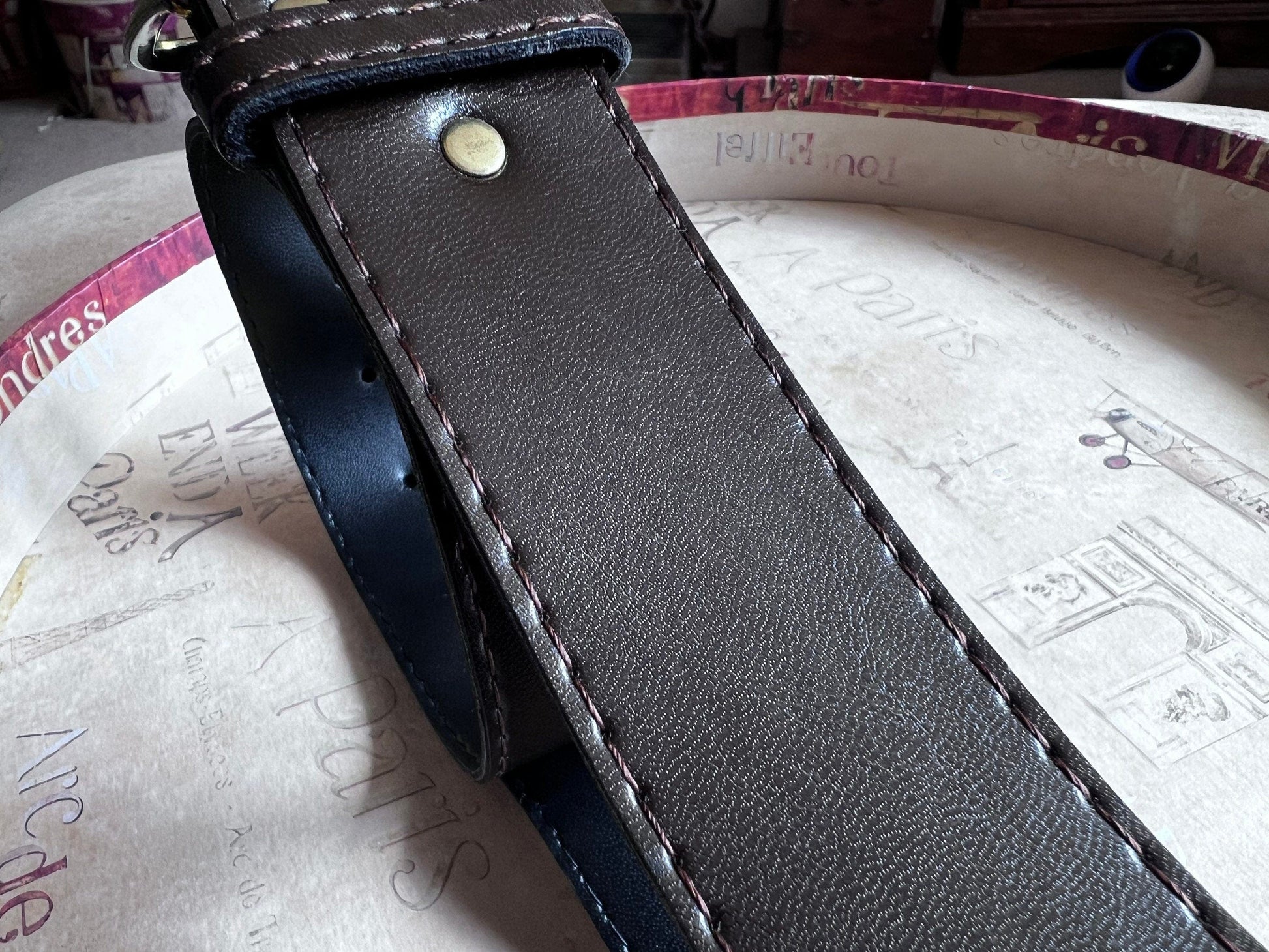 Vintage 90s Brown 1.5inch belt inch wide Belt - brown shiny belt 1990s Gold Bronze Fit 32”-34”