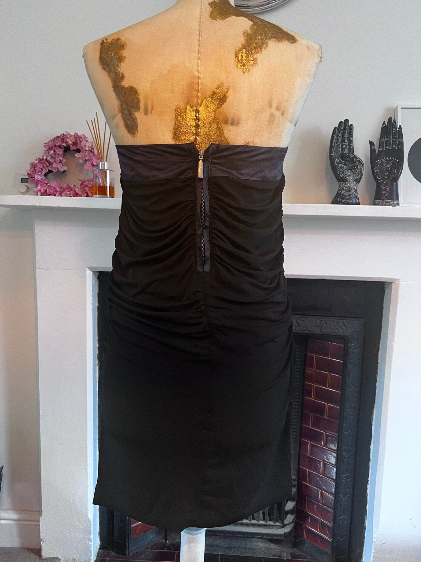 Vintage Black Stretch Minidress with Gathered Sides - Satin top band and zip detail to back Jean Paul - Berlin UK12