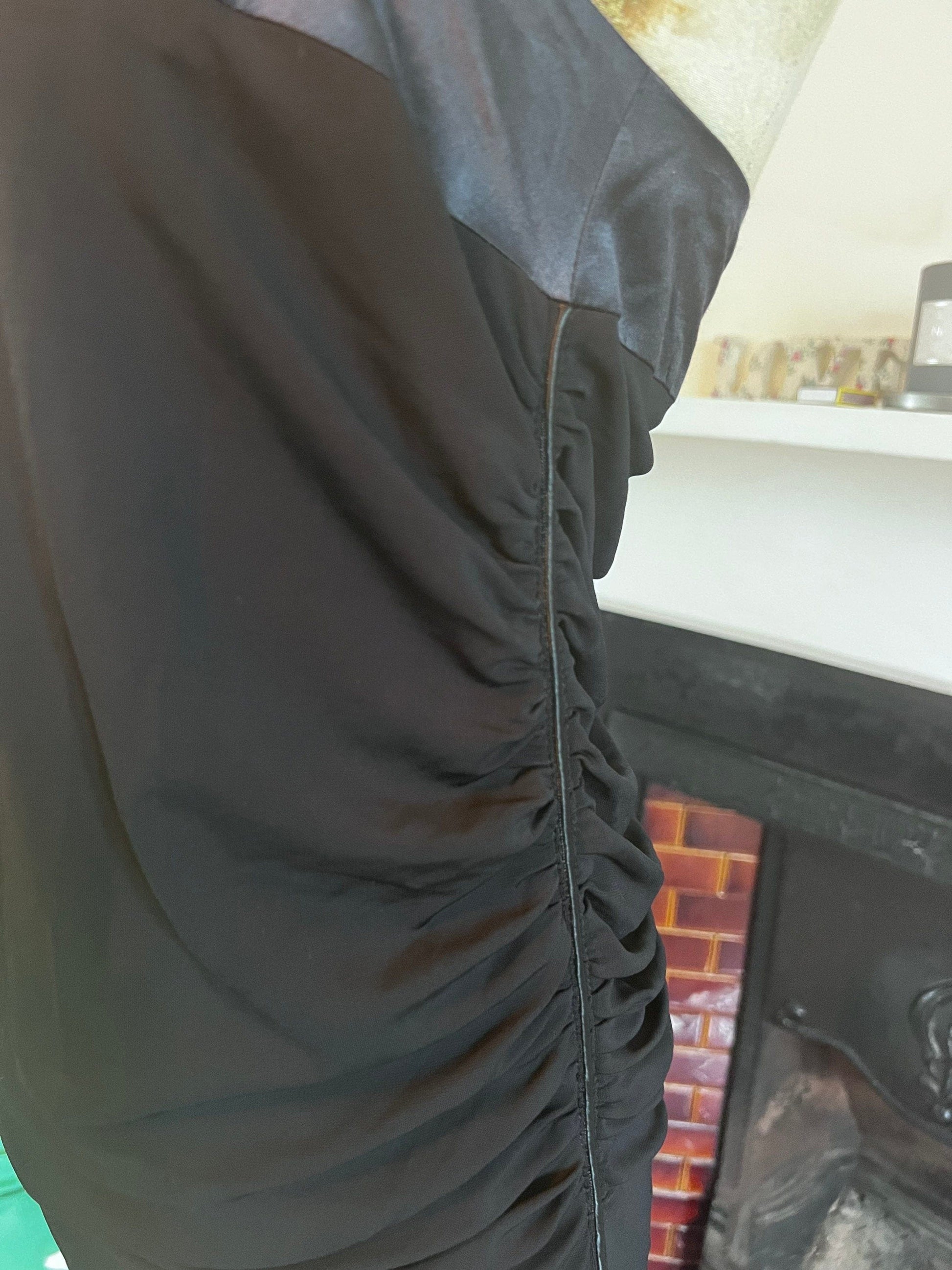 Vintage Black Stretch Minidress with Gathered Sides - Satin top band and zip detail to back Jean Paul - Berlin UK12