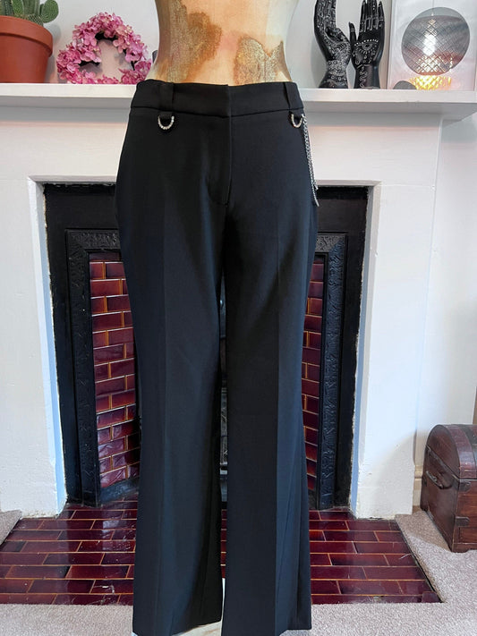 Vintage black trousers chain details high waisted ladies trousers black - UK8-12