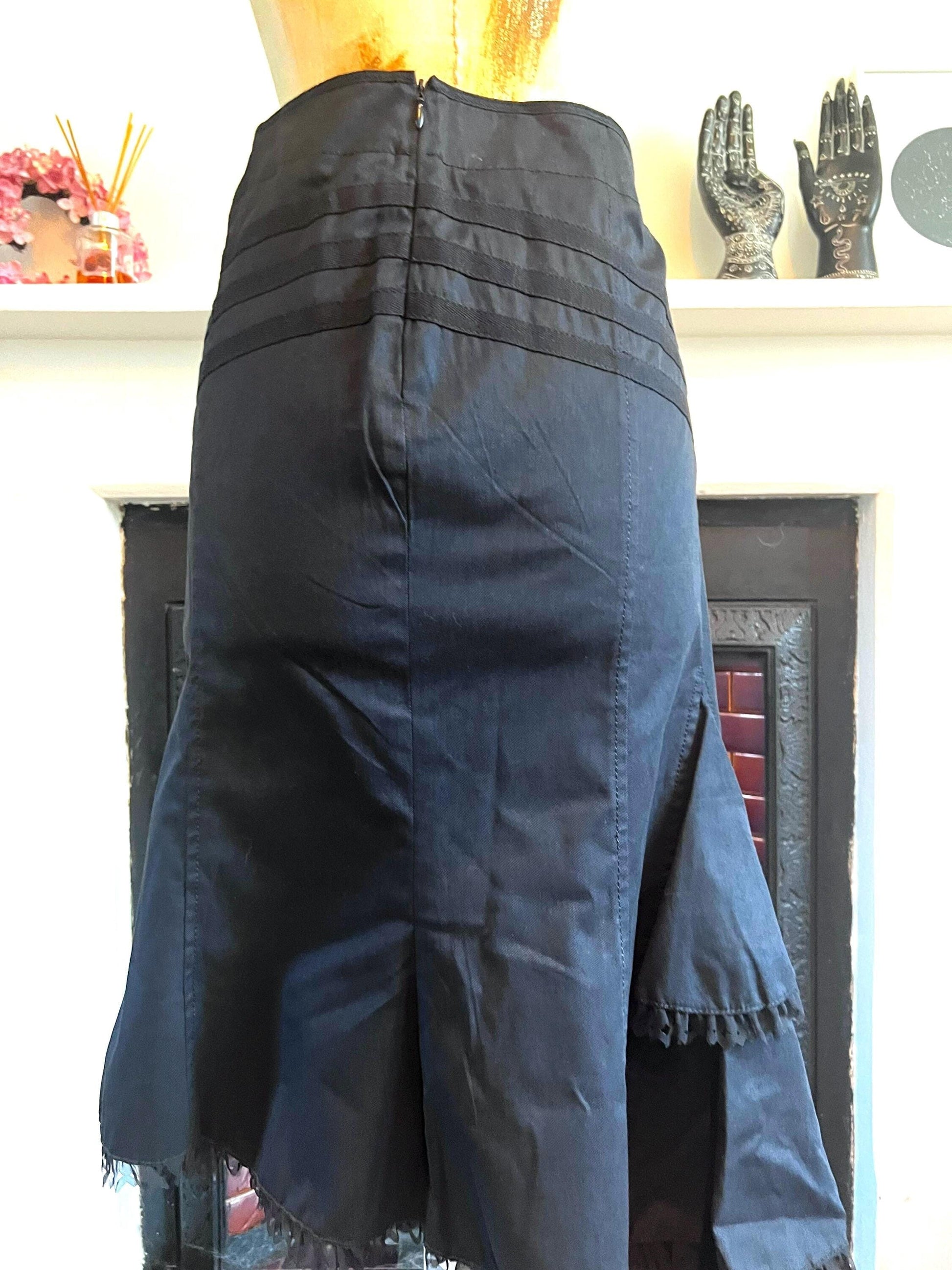 Vintage Black Western Style Skirt - asymmetrical Skirt - A-Line Black Skirt 90s Black Stretch Skirt - UK12