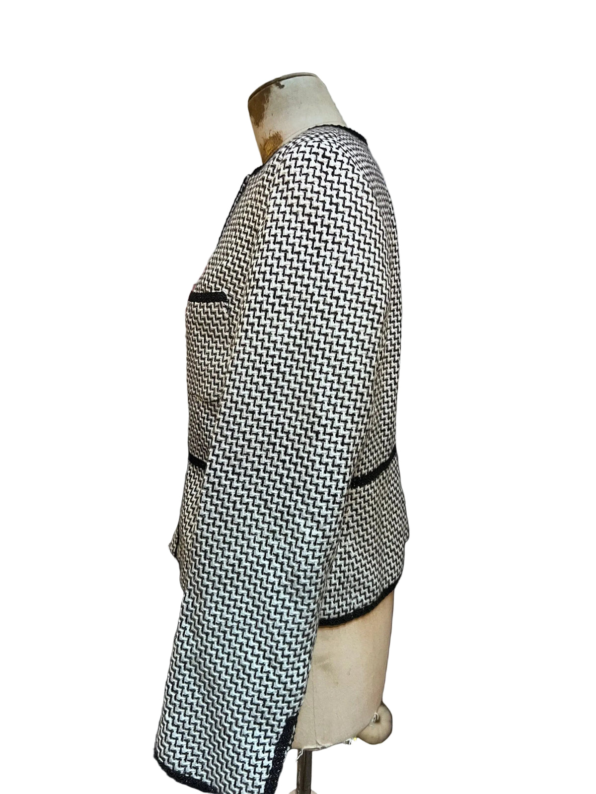 Vintage Houndstooth Blazer- Black White Hidden Closure Vented Sleeves Vintage UK12 - M&S