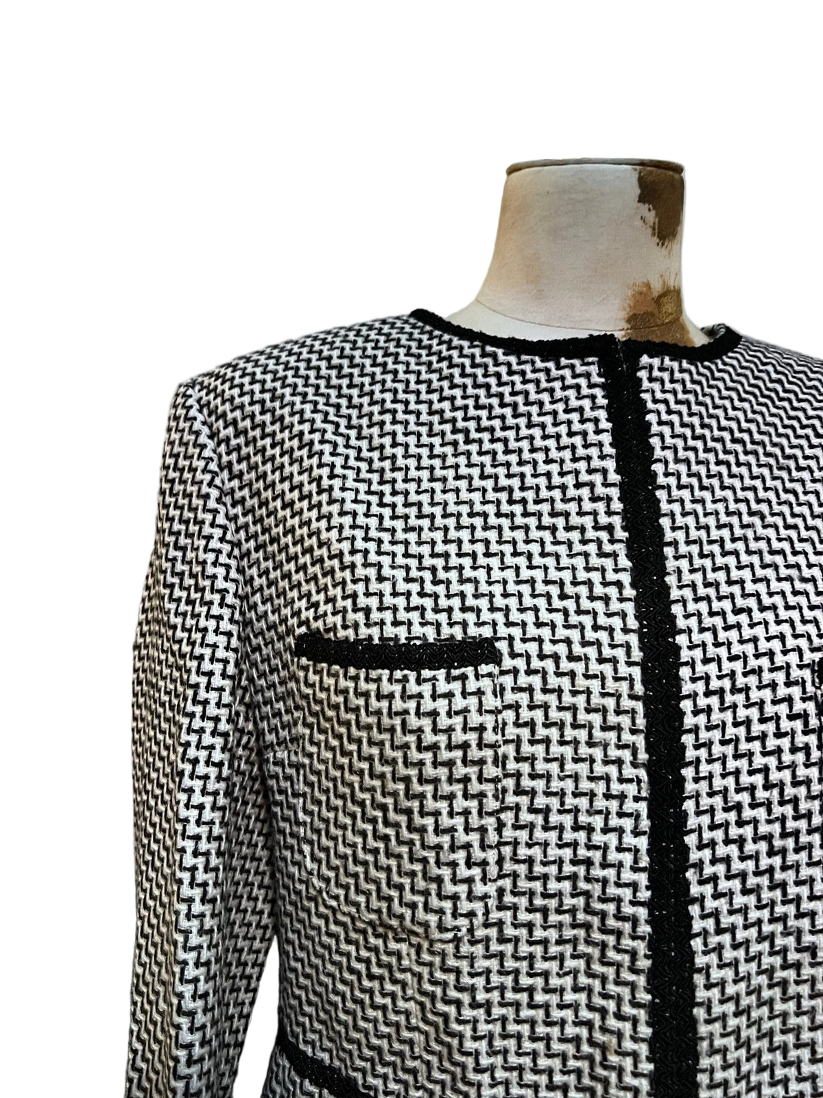 Vintage Houndstooth Blazer- Black White Hidden Closure Vented Sleeves Vintage UK12 - M&S