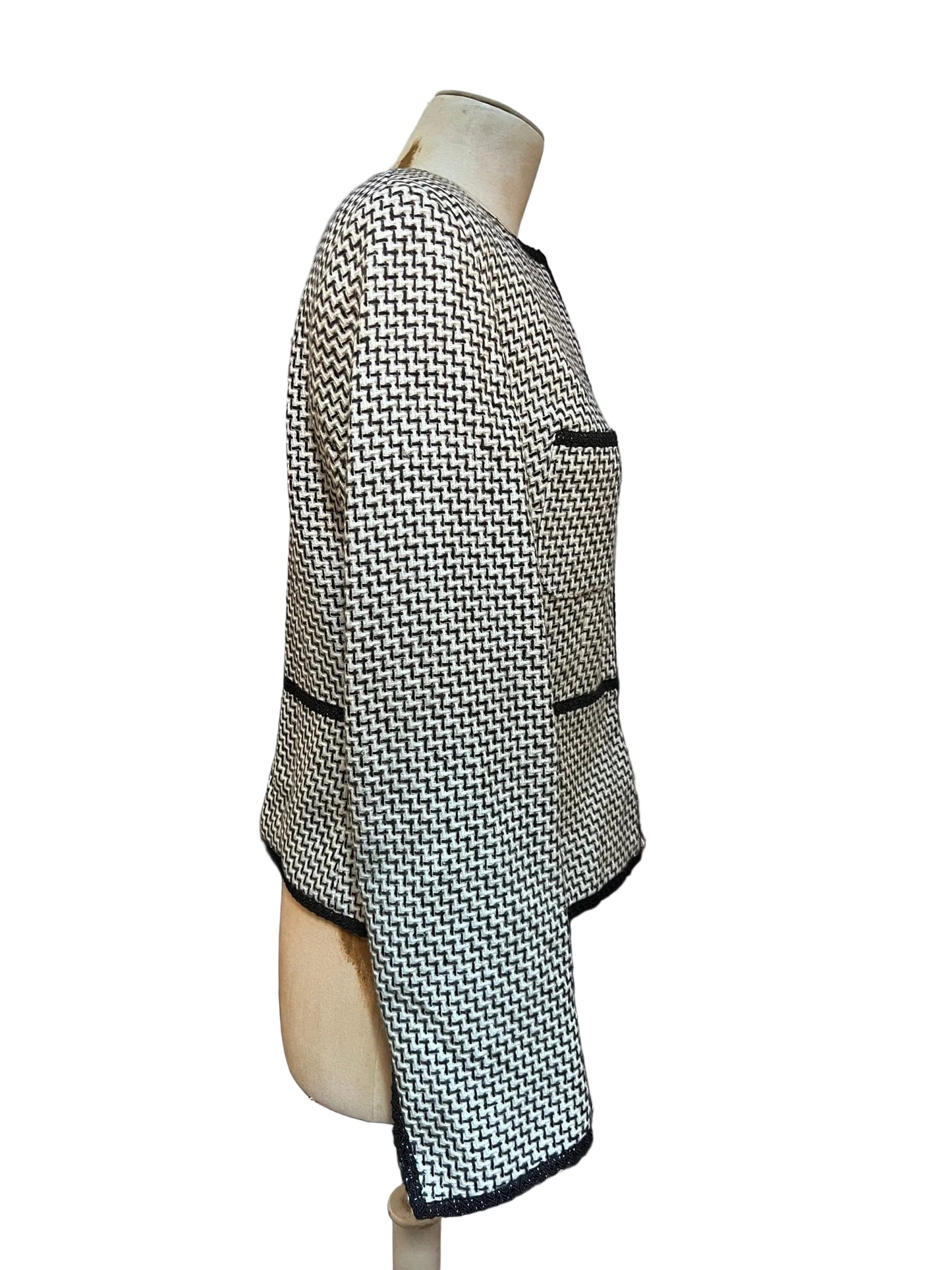 Vintage Houndstooth Blazer- Black White Hidden Closure Vented Sleeves Vintage UK12 - M&S