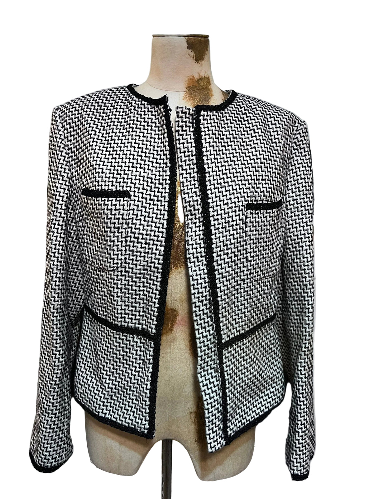 Vintage Houndstooth Blazer- Black White Hidden Closure Vented Sleeves Vintage UK12 - M&S
