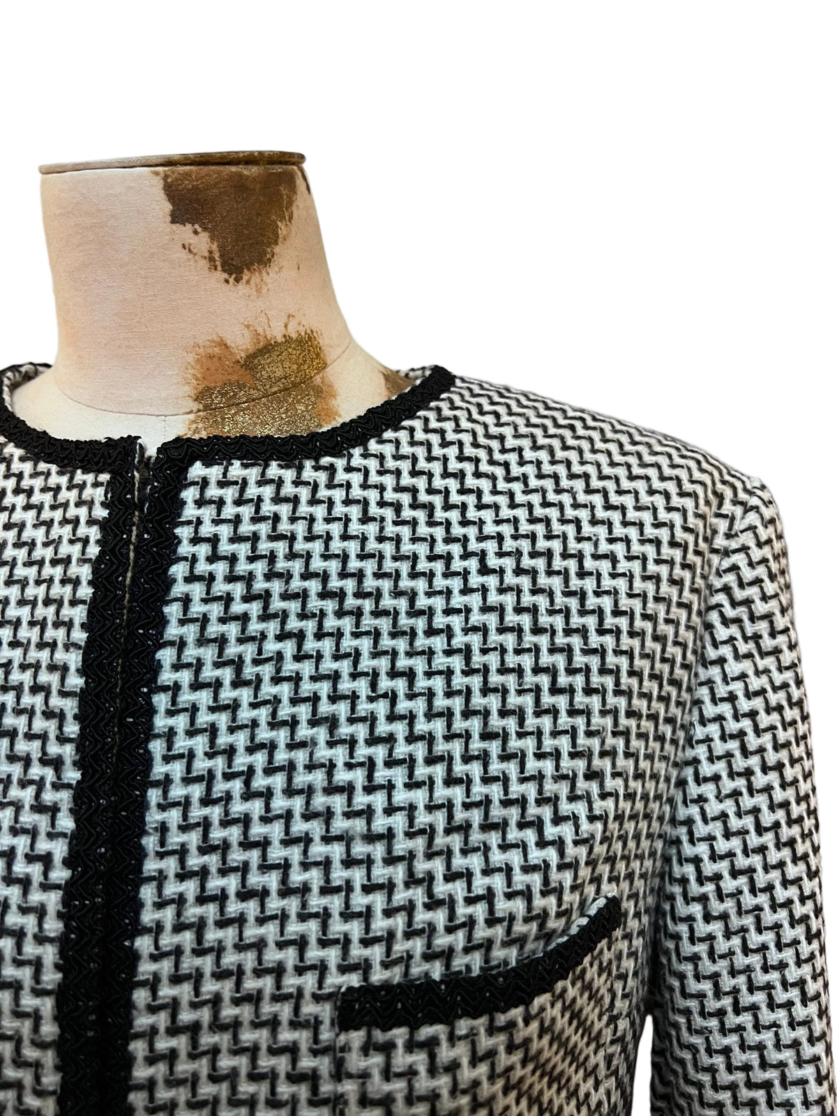 Vintage Houndstooth Blazer- Black White Hidden Closure Vented Sleeves Vintage UK12 - M&S