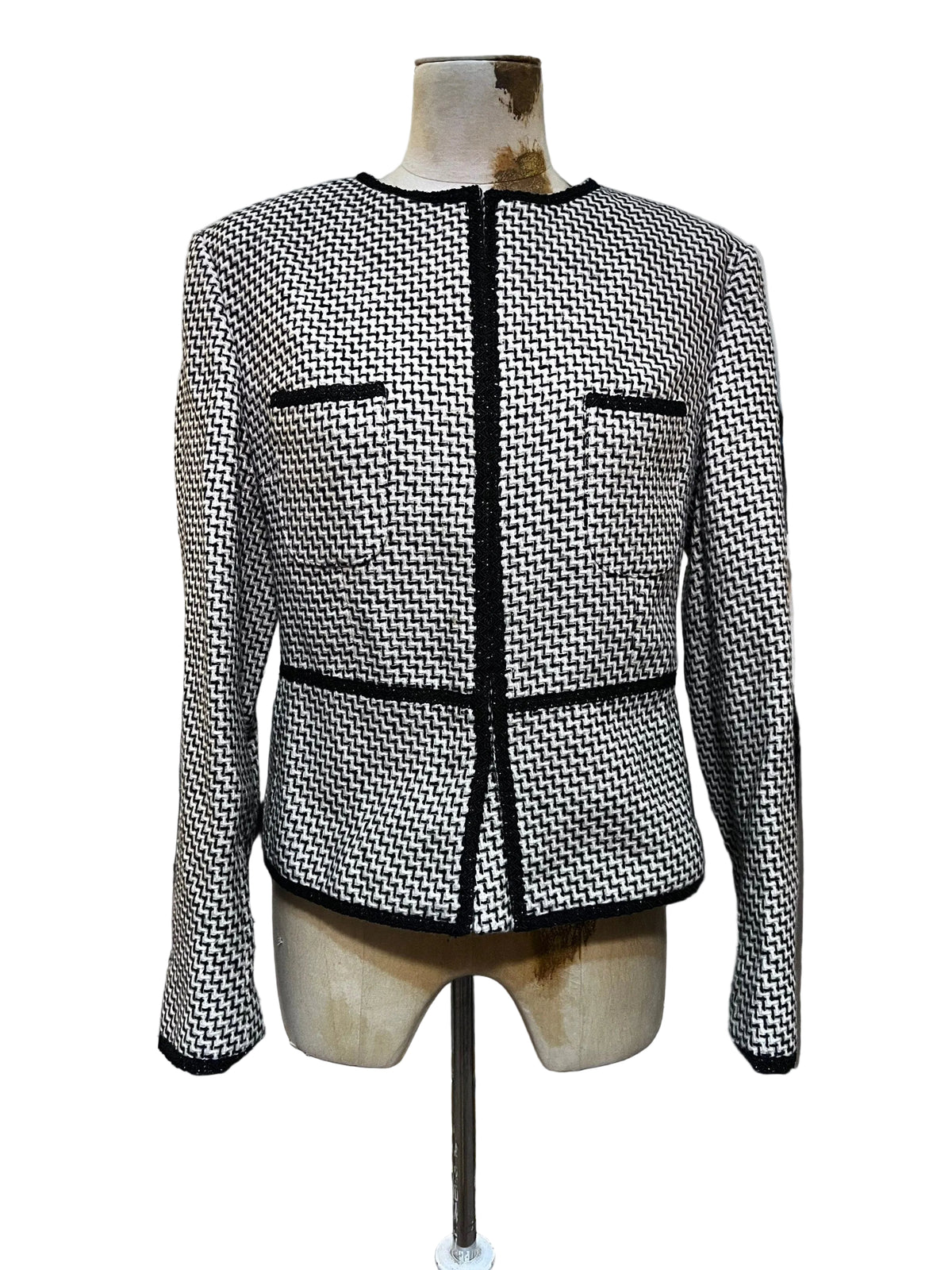 Vintage Houndstooth Blazer- Black White Hidden Closure Vented Sleeves Vintage UK12 - M&S