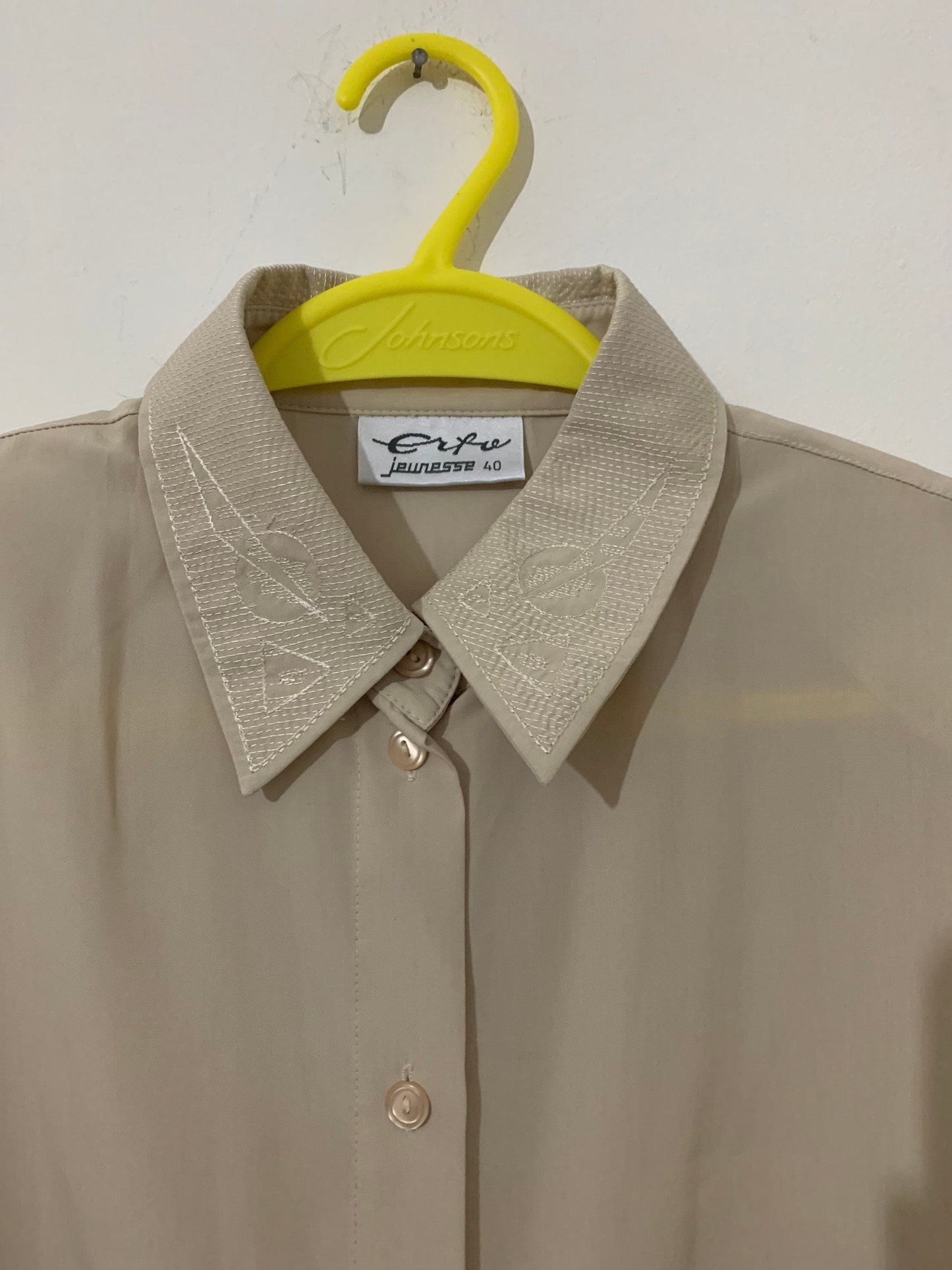 Vintage Blouse - beige long sleeve - Voluminous Sleeve shirt 12-14
