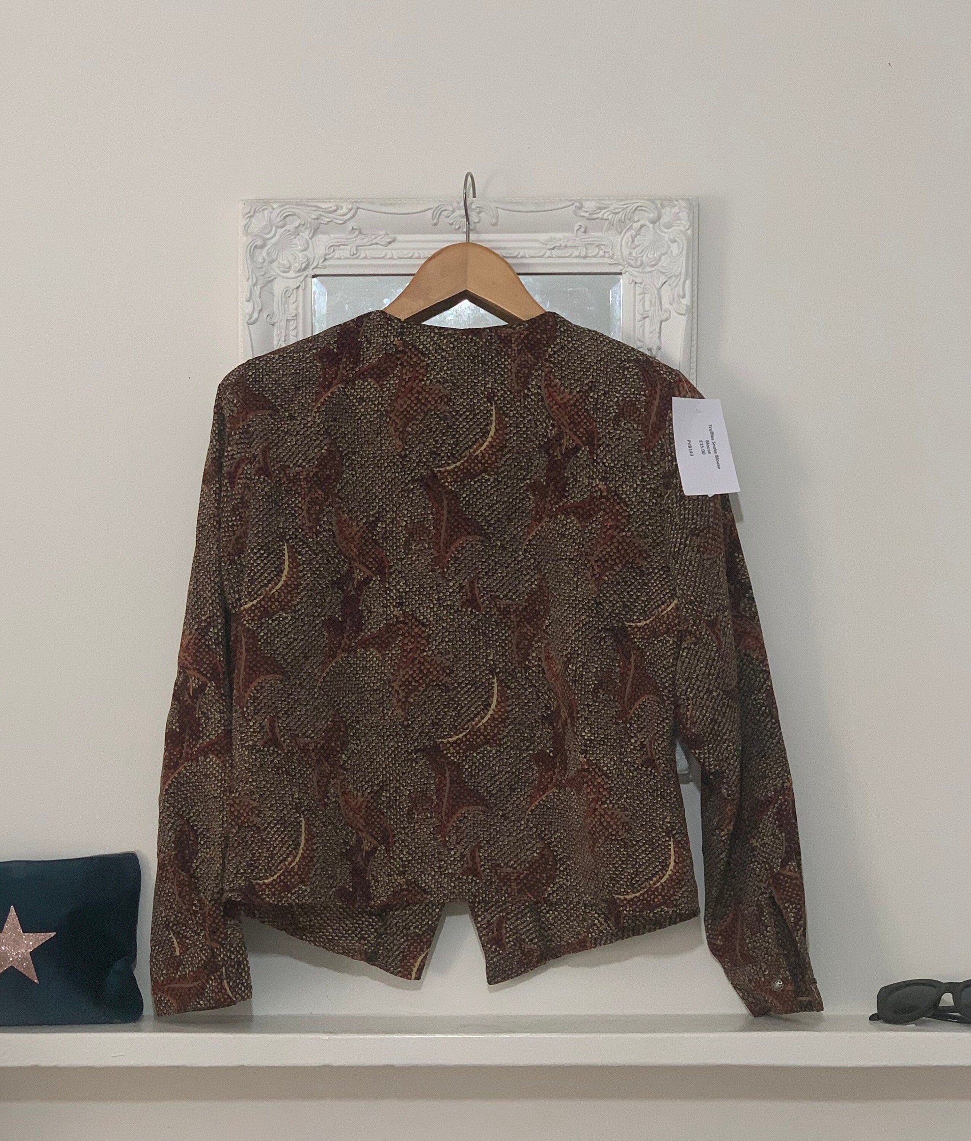 Brown Snake Print Blouse - Classic 1980s Cropped Blouse
