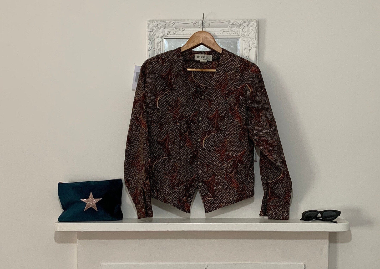 Brown Snake Print Blouse - Classic 1980s Cropped Blouse