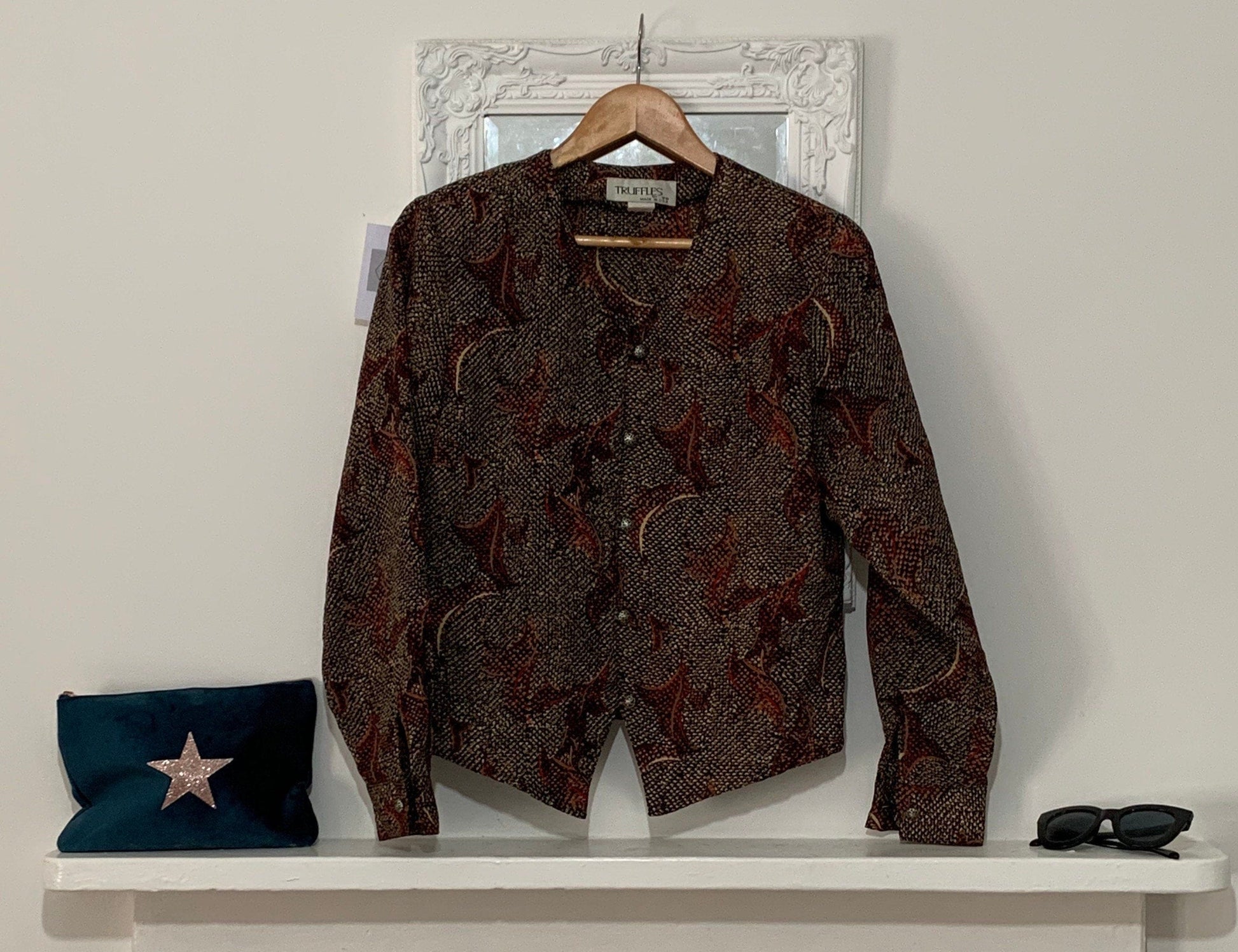 Brown Snake Print Blouse - Classic 1980s Cropped Blouse