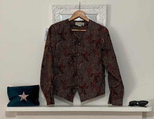 Brown Snake Print Blouse - Classic 1980s Cropped Blouse