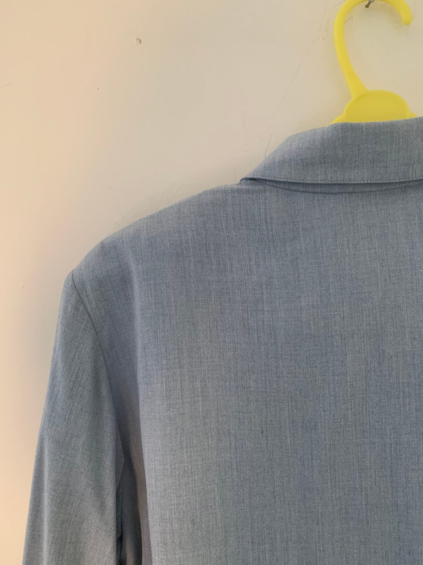 Blue Vintage Frilly Blouse Button Through Boxy long Sleeves - Size 14 - Double Cuff