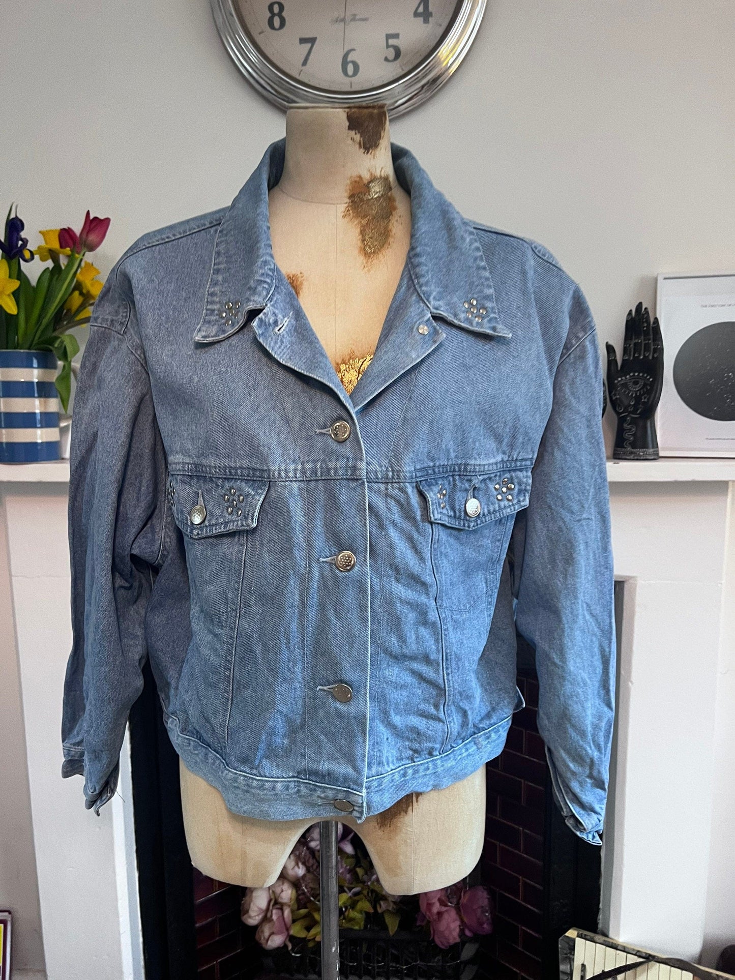 Vintage blue denim jacket 80’s denim jacket - Vintage denim Jacket Blue Stonewashed Denim - Fitted UK12-14