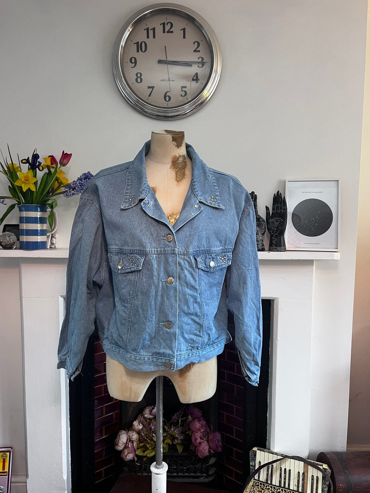 Vintage blue denim jacket 80’s denim jacket - Vintage denim Jacket Blue Stonewashed Denim - Fitted UK12-14