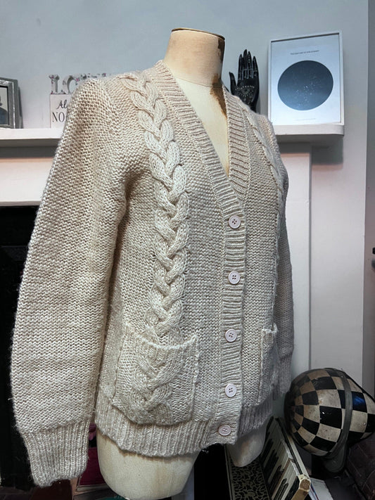 Vintage cream Cardigan long sleeve cardigan cable knit cardigan, vintage, knitwear, vintage vest, 70s cardigan cream cardigan pockets acryli