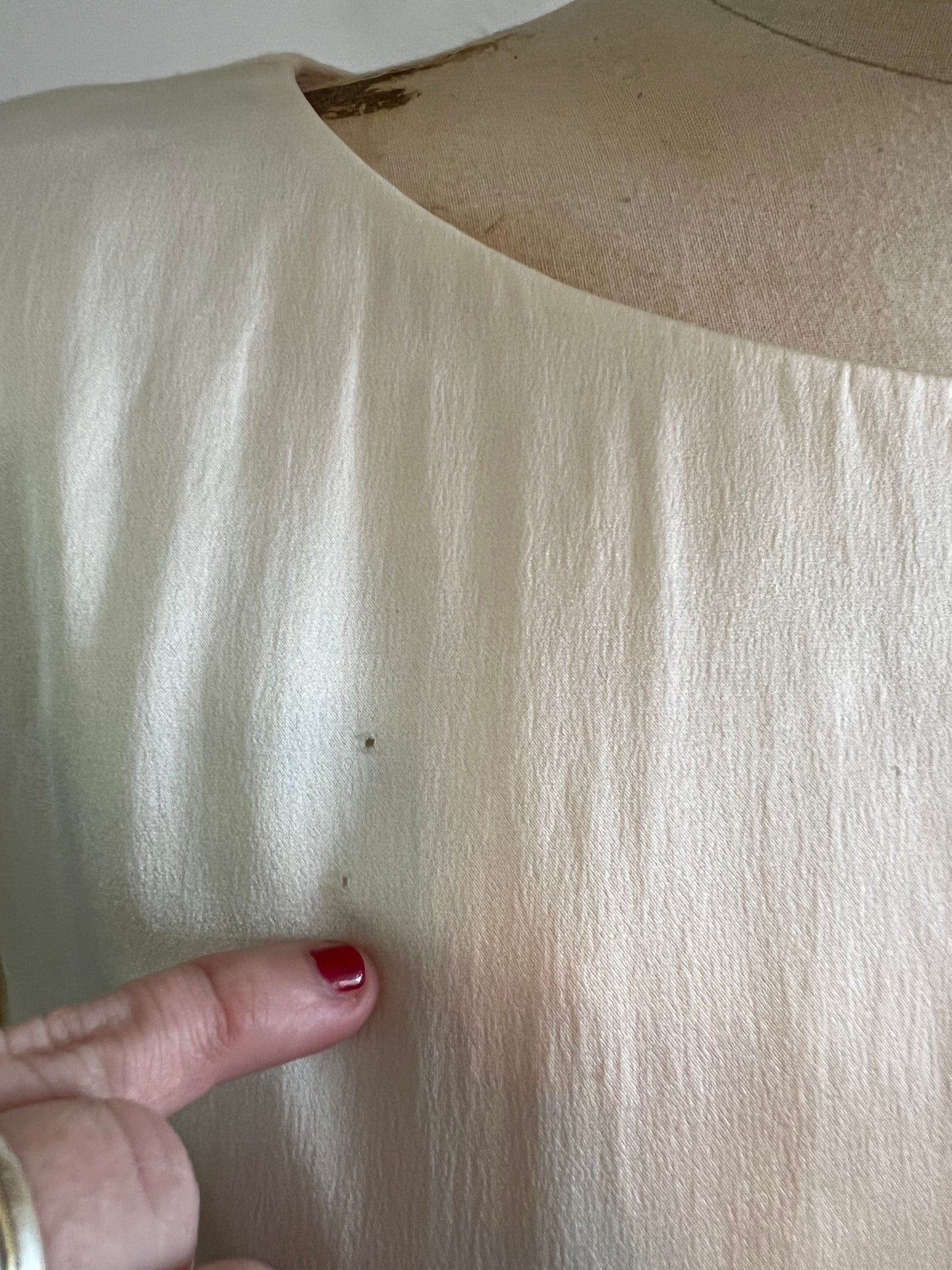 Cream Dress 80s Long sleeve wool and satin mad men dress - has marks and small holes