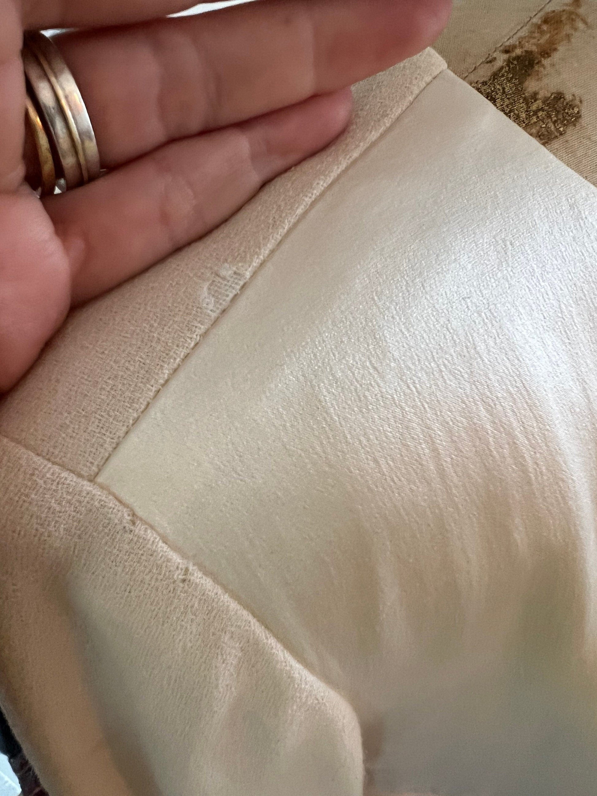 Cream Dress 80s Long sleeve wool and satin mad men dress - has marks and small holes