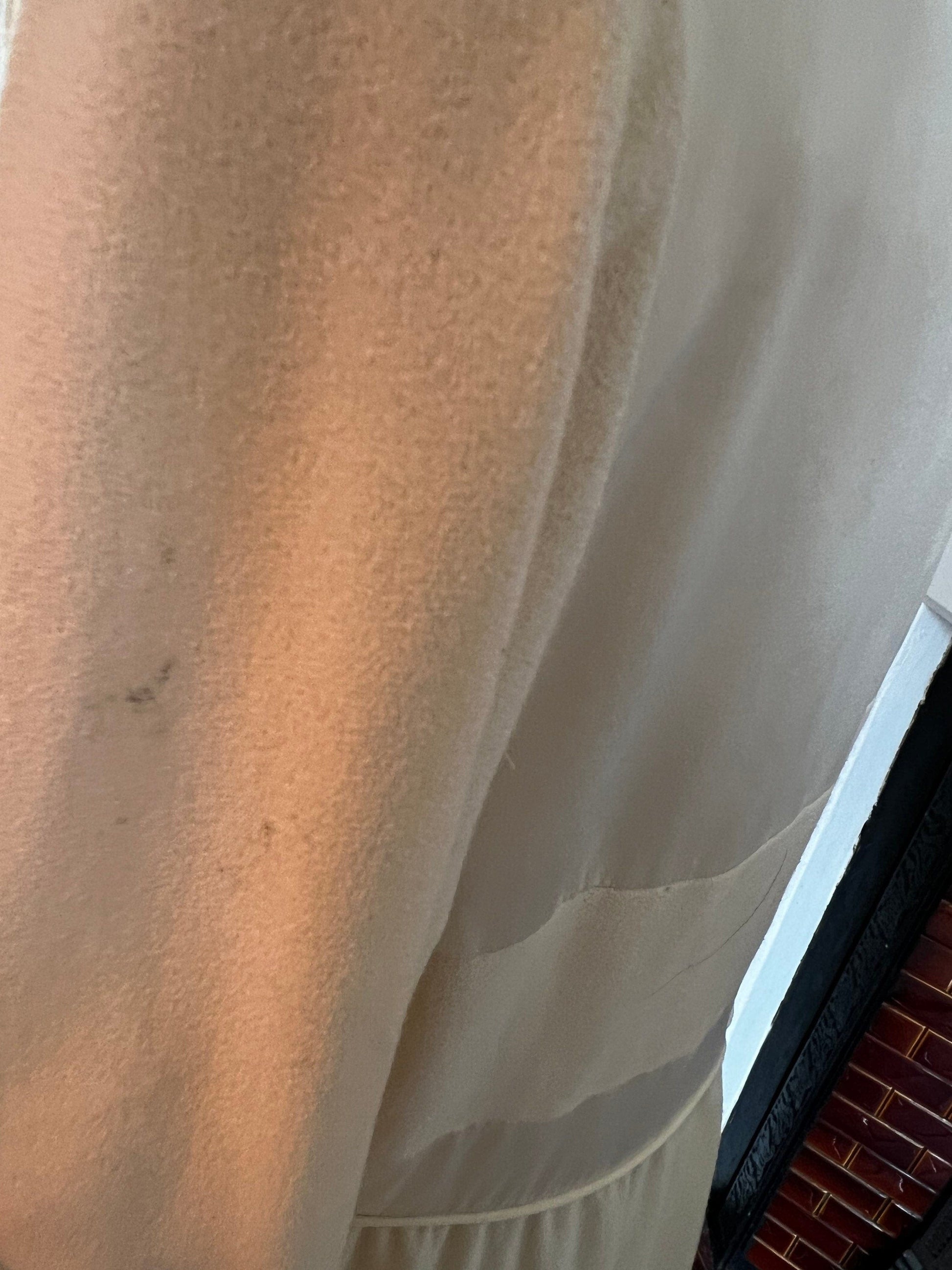 Cream Dress 80s Long sleeve wool and satin mad men dress - has marks and small holes
