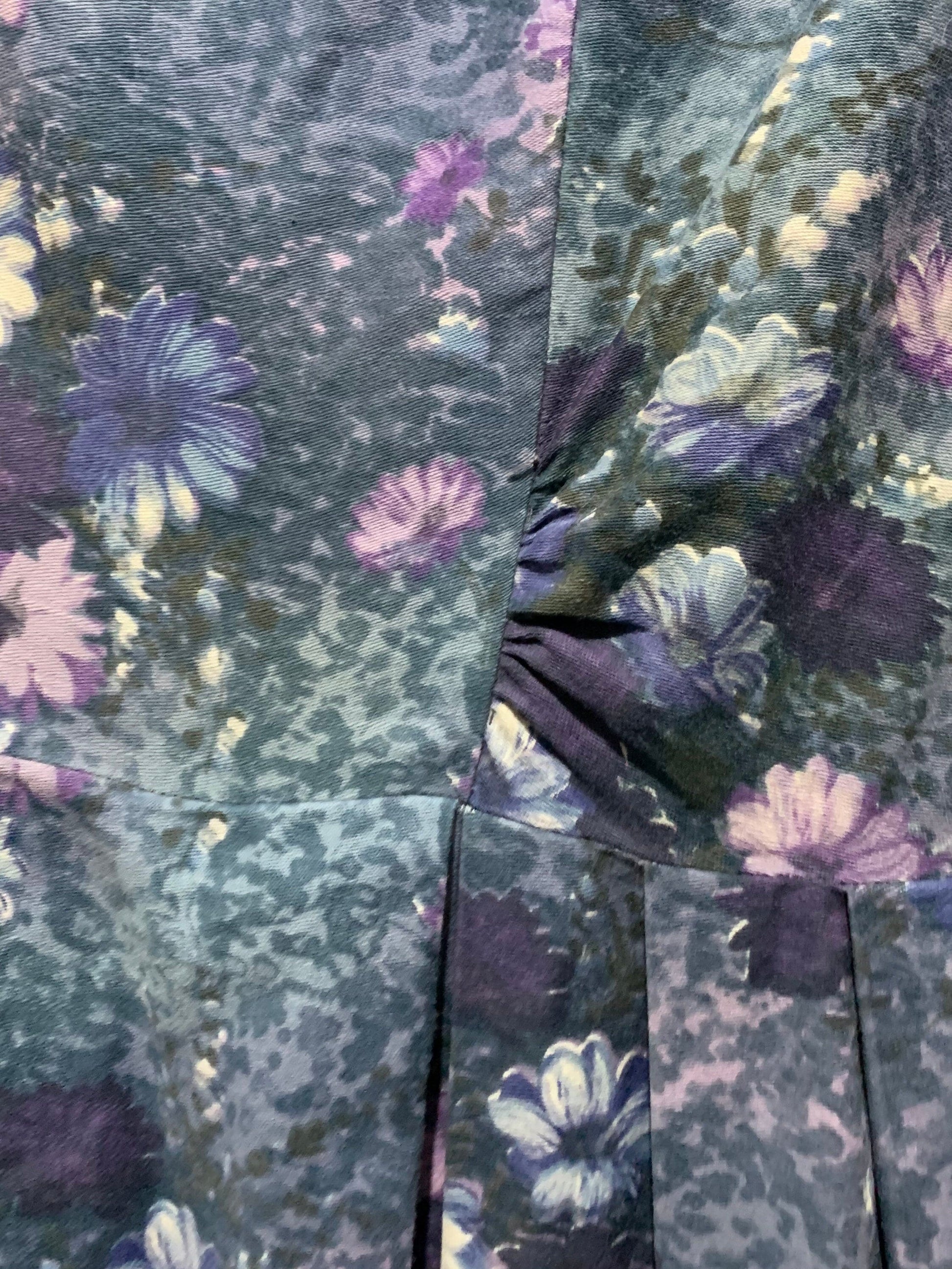 Vintage Handmade Swing Dress abstract Purple Pink Flowers Size 10