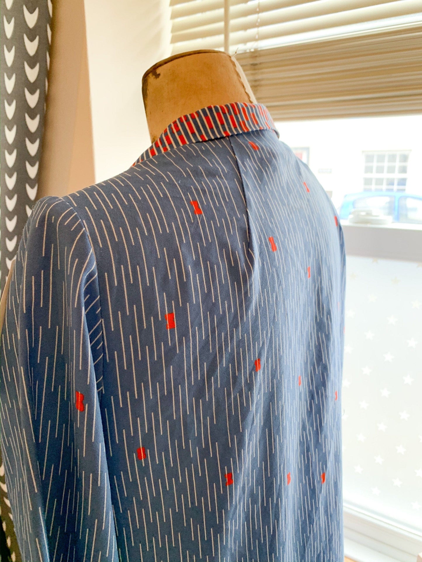 80s dress blue Vintage - Day Dress blue spot pattern pleated dress Rare Plus Size eu 42 size 16 blue and red voluptuous vintage