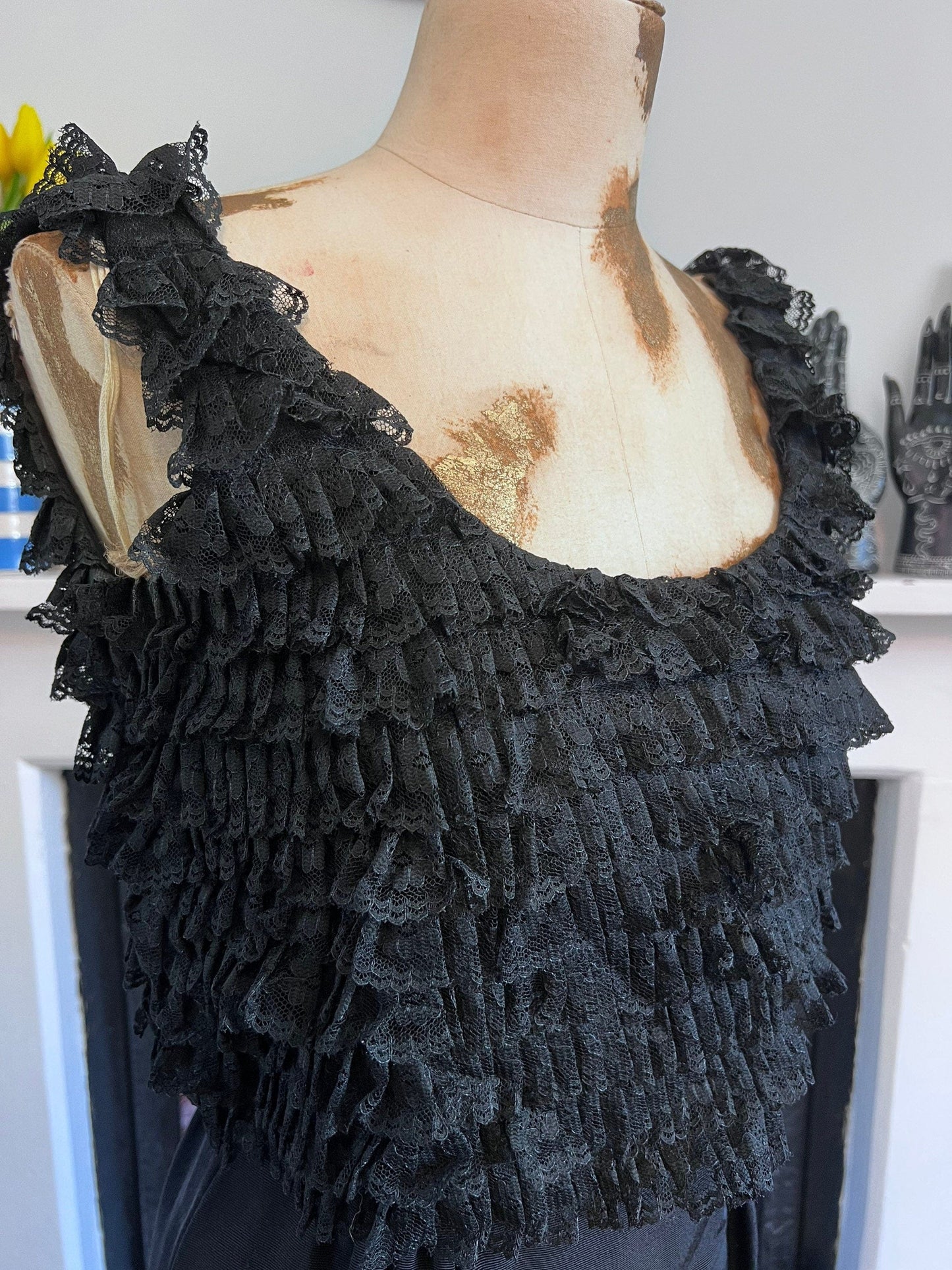 Vintage Dress Black Dress 1960s Mini - Dress Ruffled Over-layer Black Shift Dress - California 60s mini dress