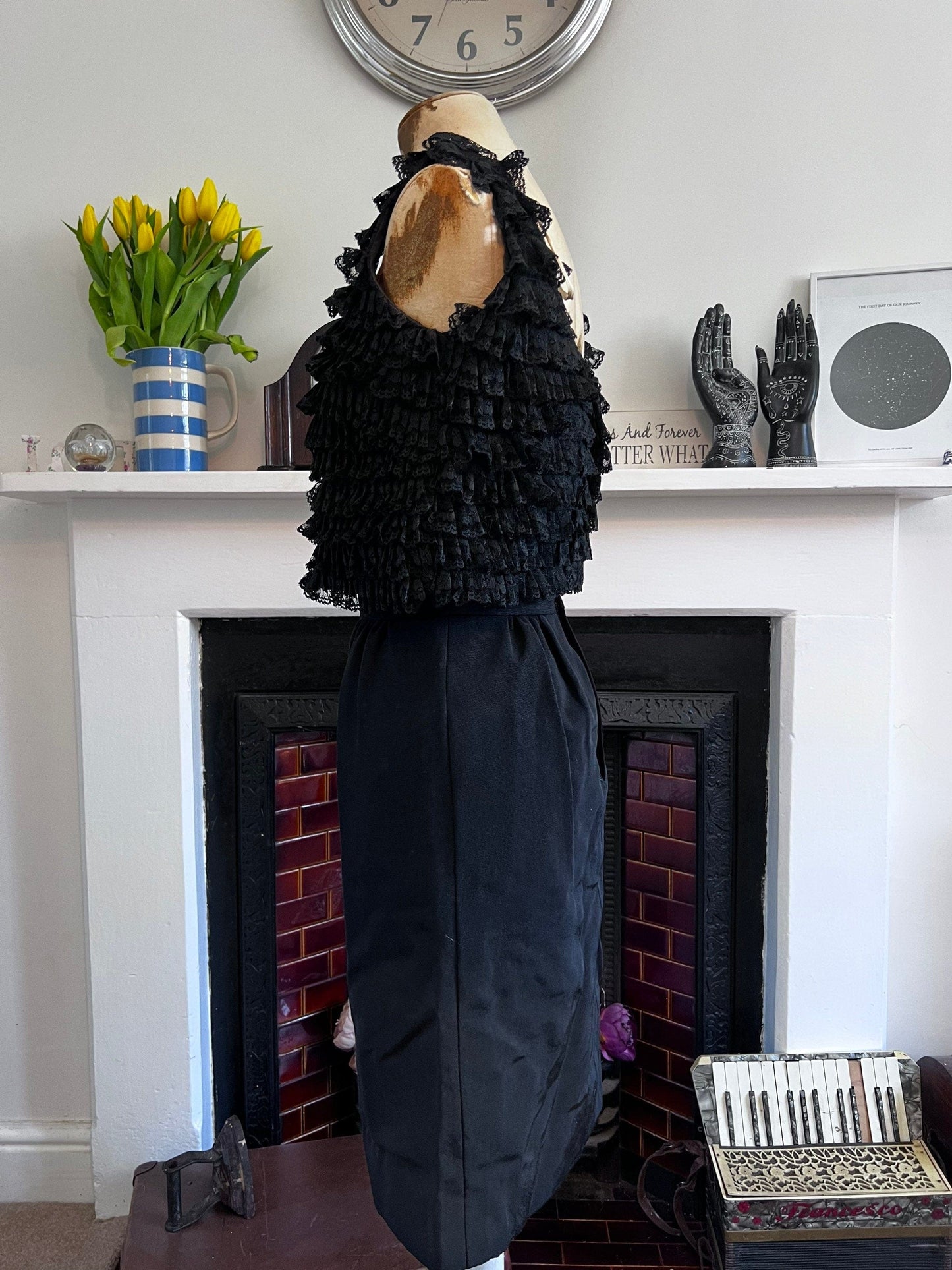 Vintage Dress Black Dress 1960s Mini - Dress Ruffled Over-layer Black Shift Dress - California 60s mini dress