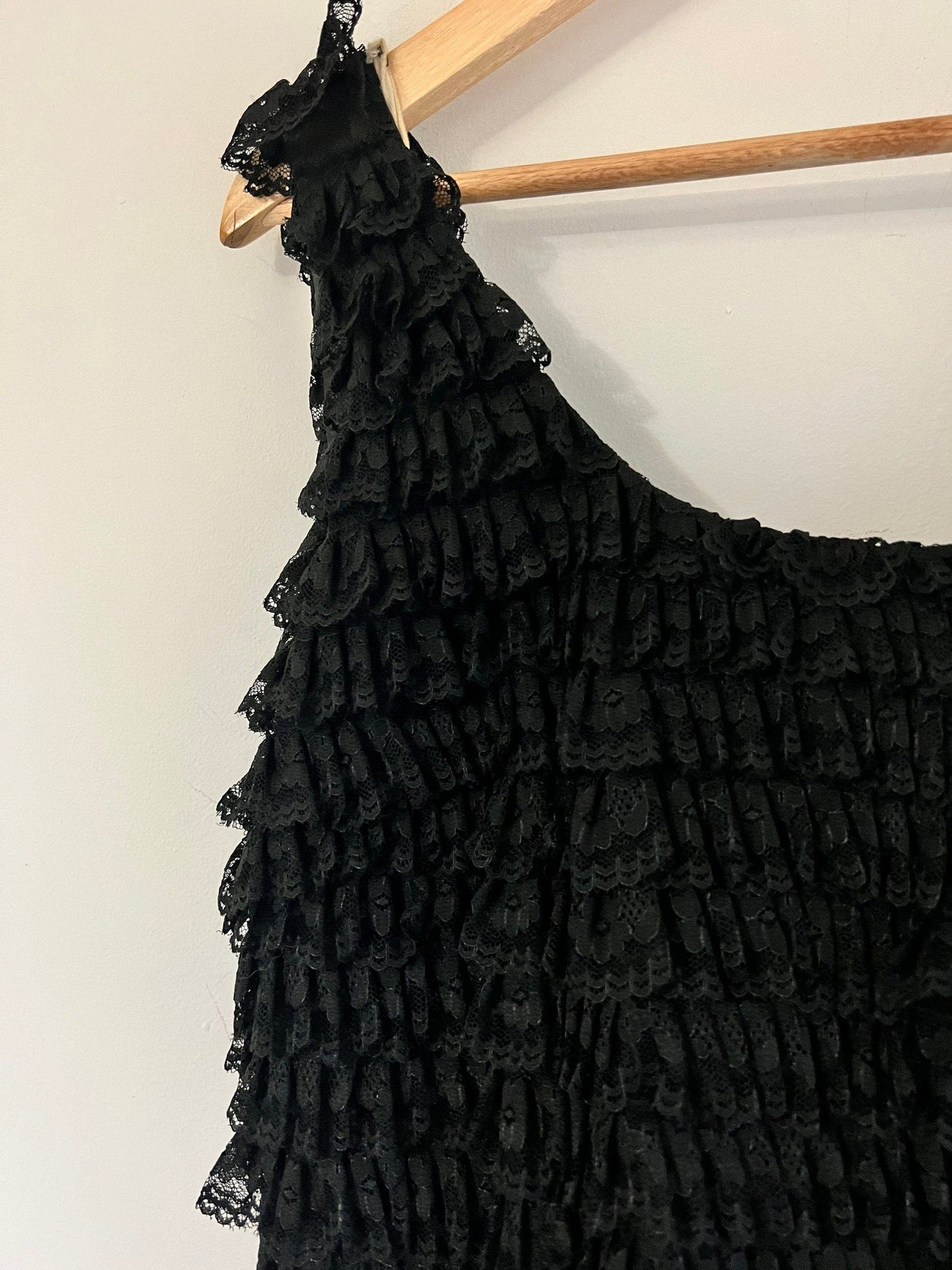 Vintage Black Mini Dress - Ruffled Overlayer Black Shift Dress - 1960s California