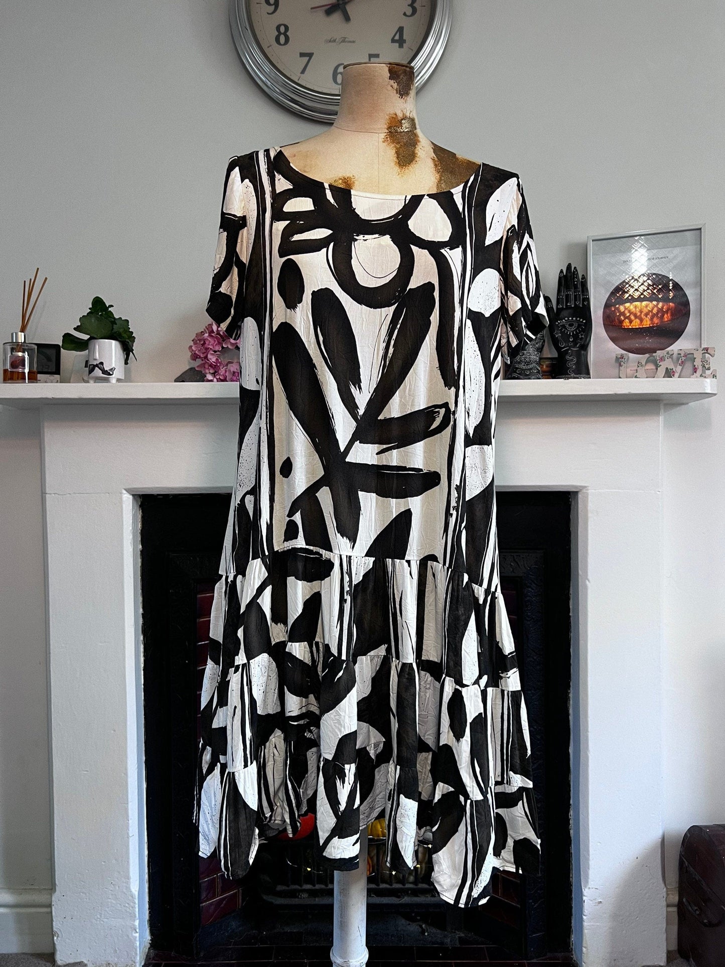 Vintage Black White 80s Smock Dress RaRa Dress With Pockets- Vintage Smock Dress small