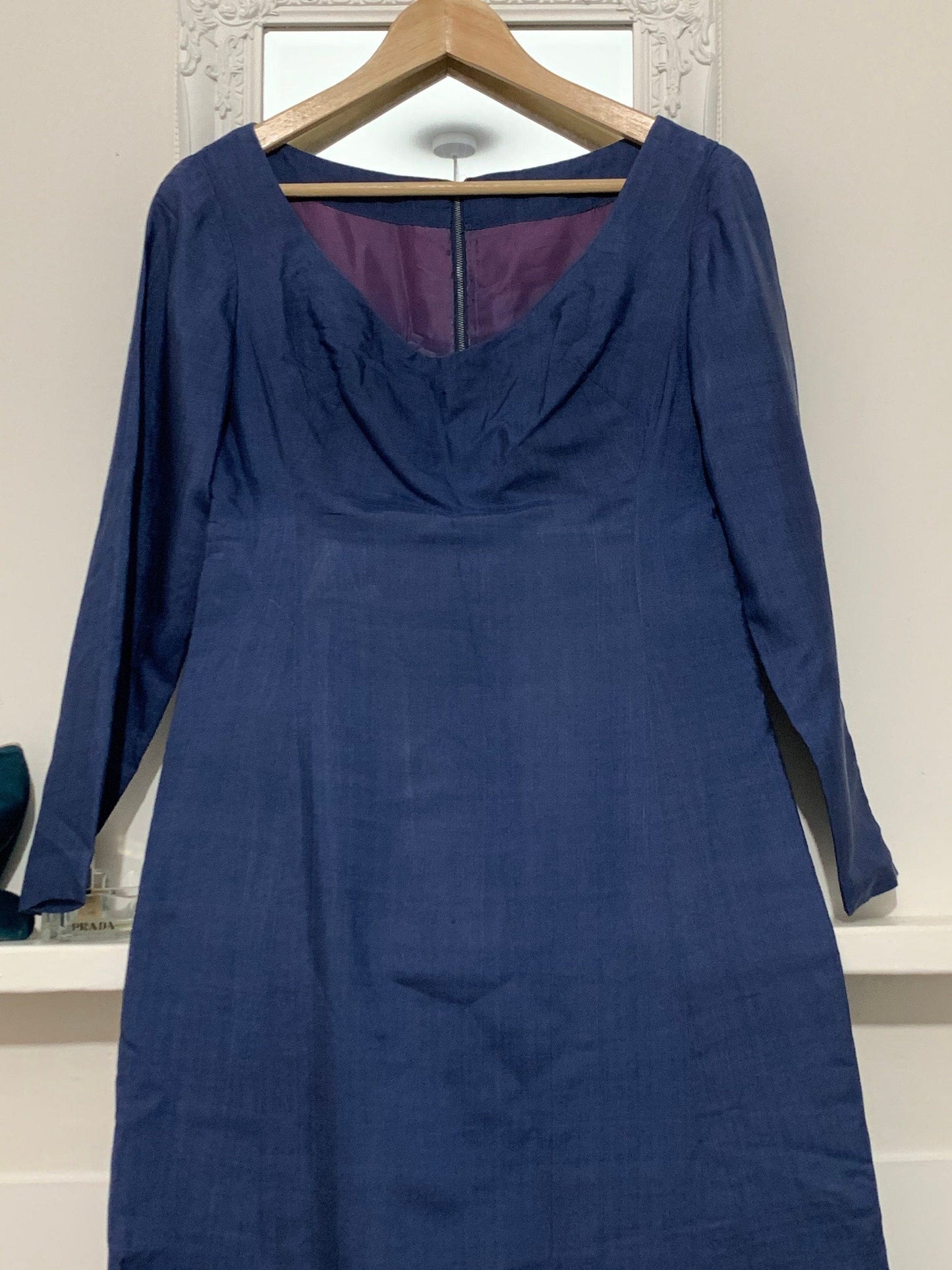 1960s Column Dress Blue Silk - Mary Fair of Baker Street, London