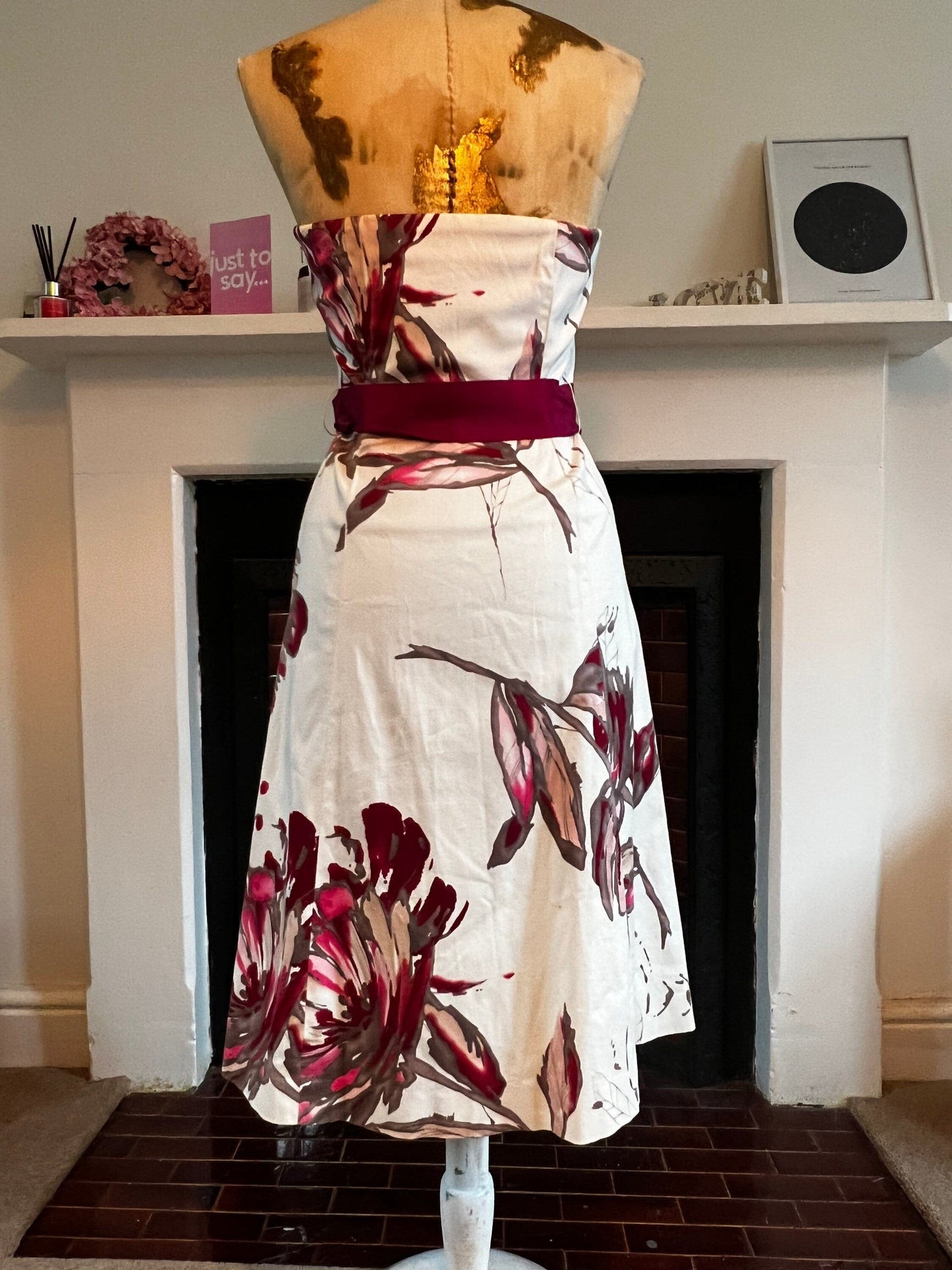 Vintage Cream Floral Vintage Coast Dress 1990s Strapless Pin Up Dress