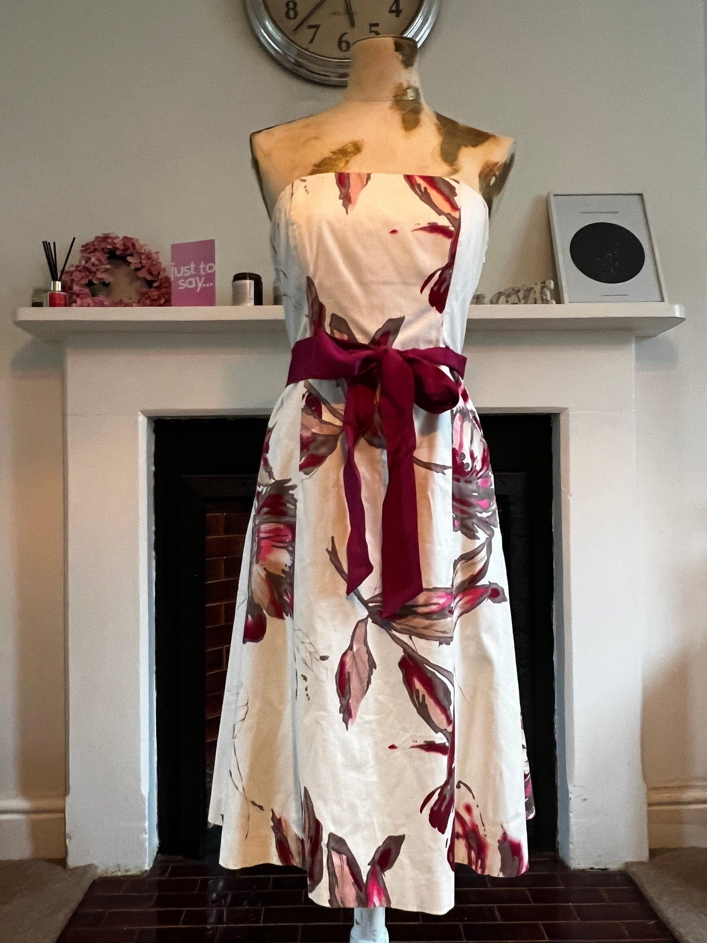 Vintage Cream Floral Vintage Coast Dress 1990s Strapless Pin Up Dress