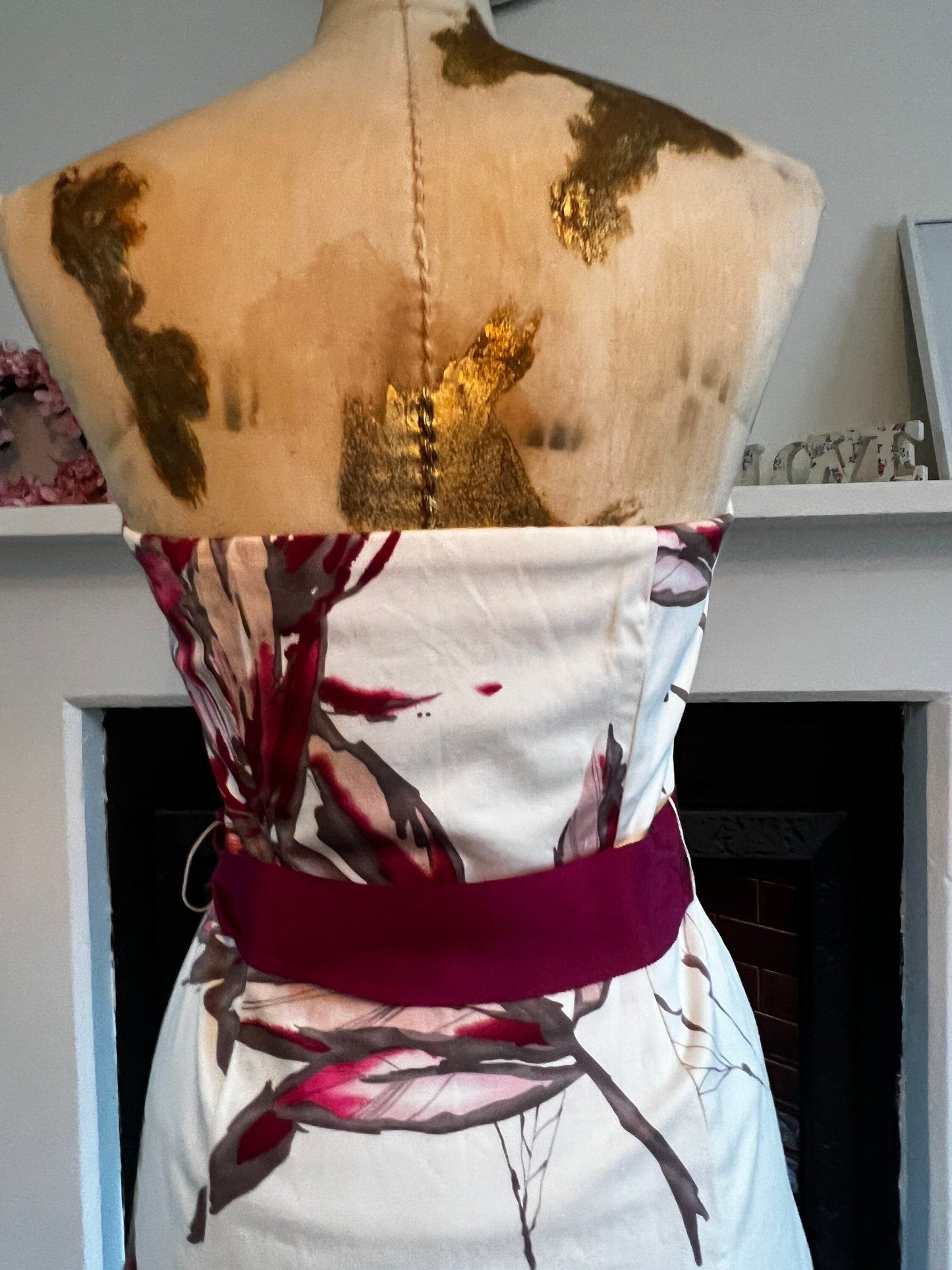 Vintage Cream Floral Vintage Coast Dress 1990s Strapless Pin Up Dress
