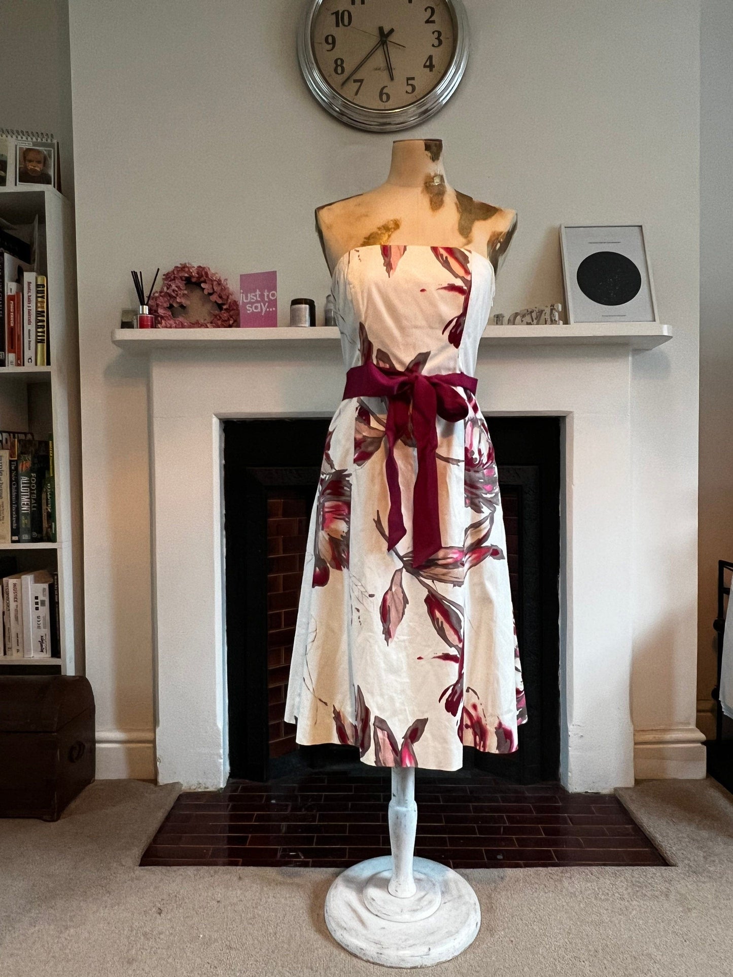 Vintage Cream Floral Vintage Coast Dress 1990s Strapless Pin Up Dress