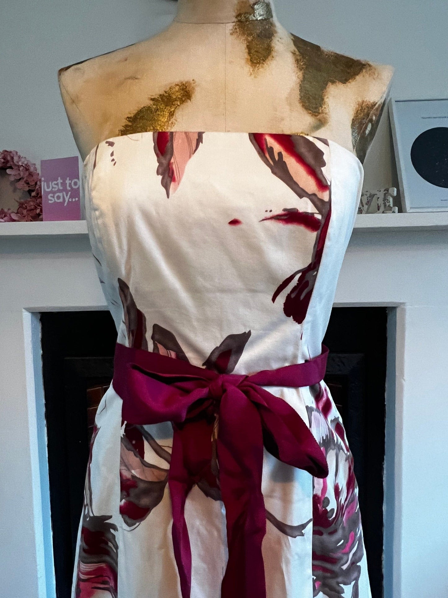 Vintage Cream Floral Vintage Coast Dress 1990s Strapless Pin Up Dress