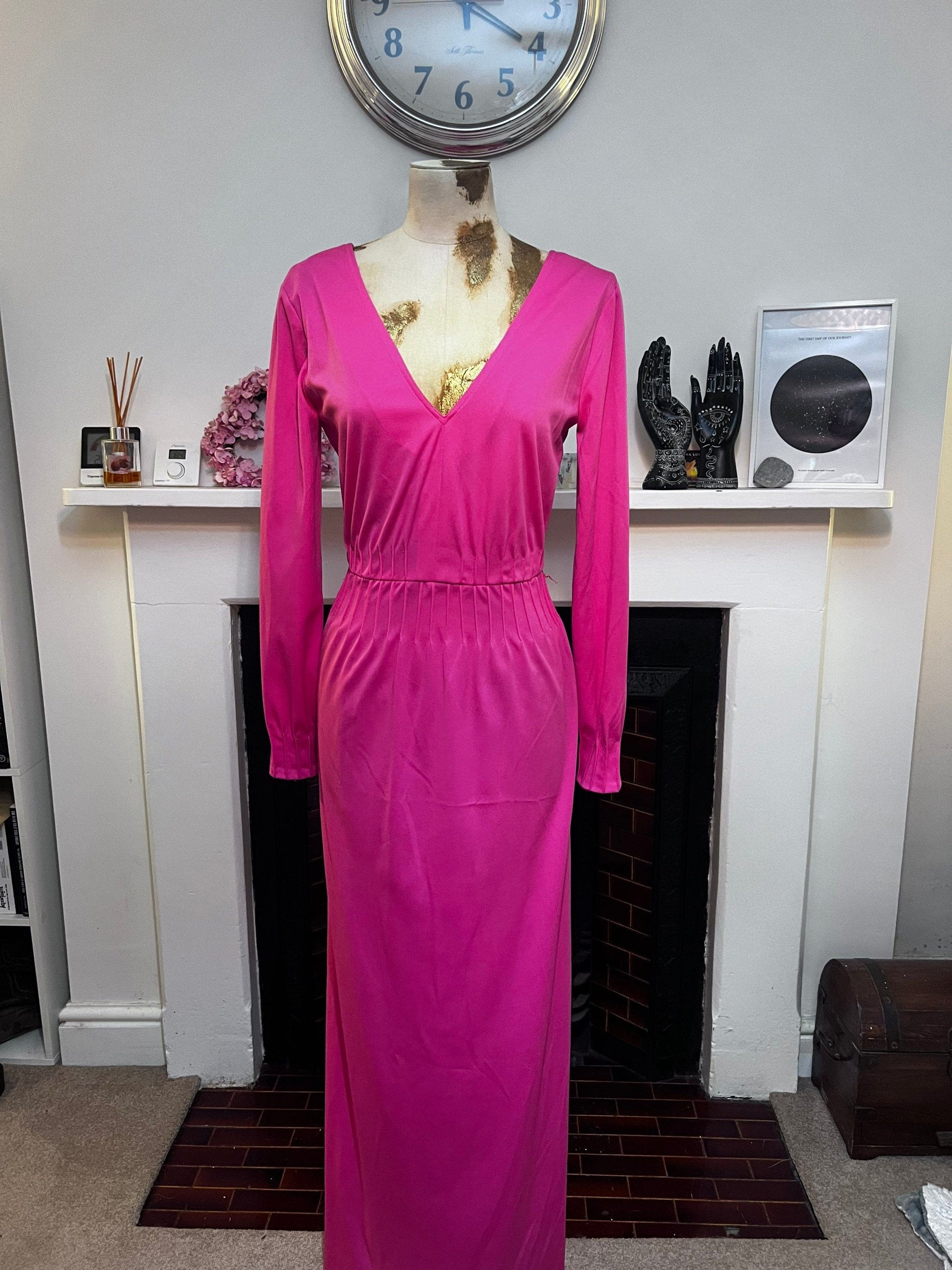 Vintage Dress Pink Maxi Dress seen V neck - Fabulous Condition - Jean Allen 1960s