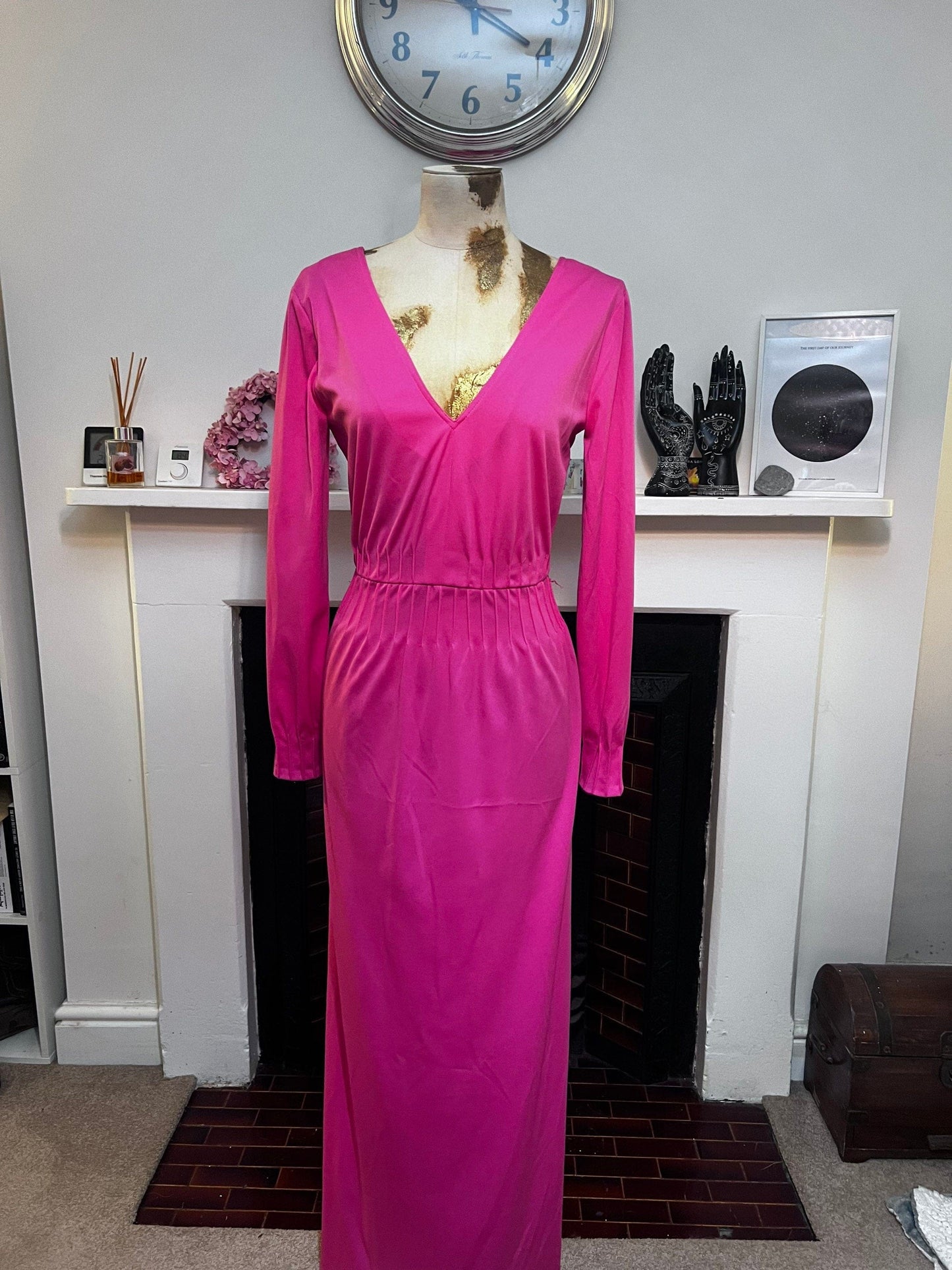 Vintage Dress Pink Maxi Dress seen V neck - Fabulous Condition - Jean Allen 1960s