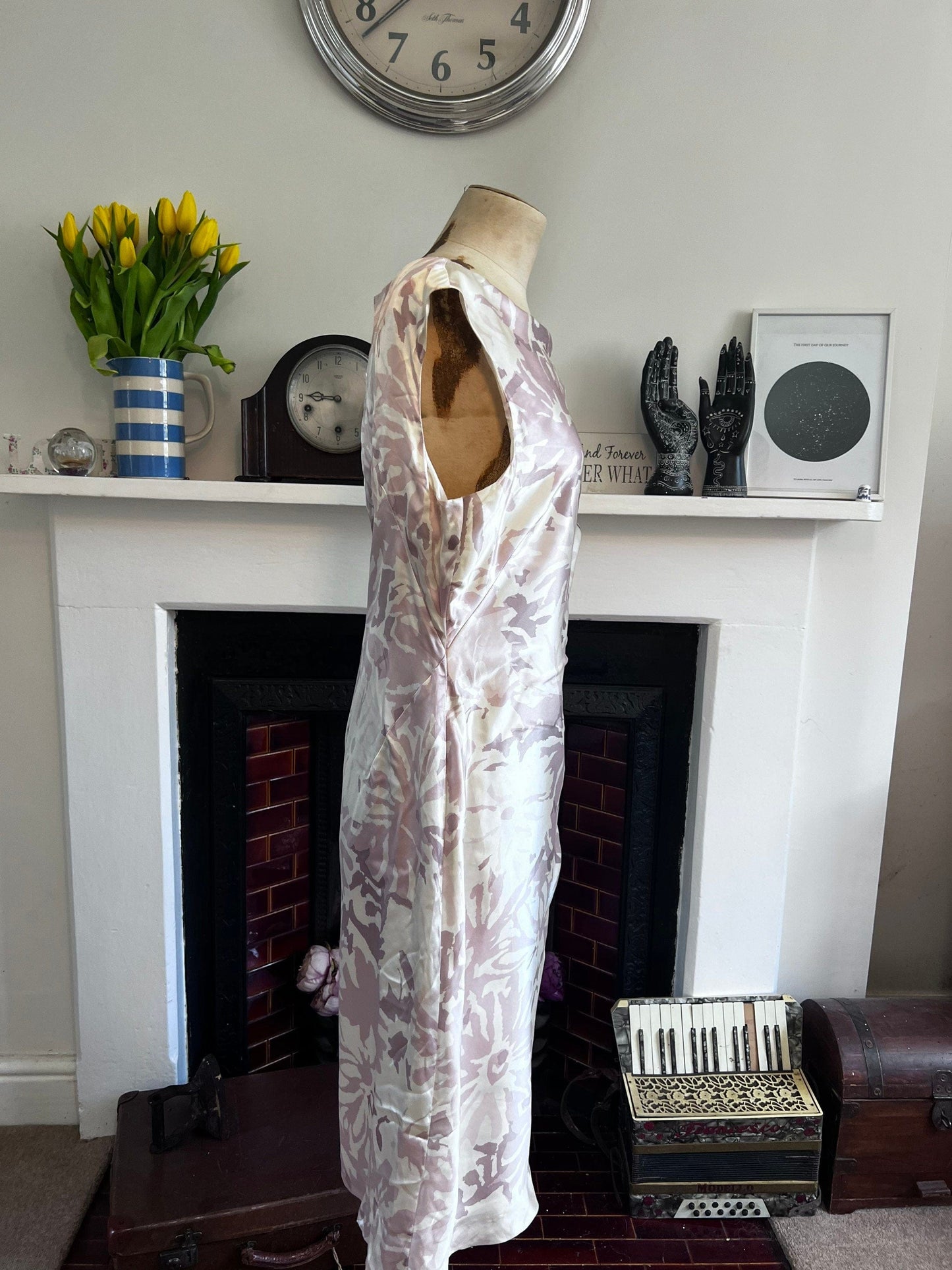 Vintage LK Bennett Dress - Pink Silk Shift Dress - gathered Detail vintage dress immaculate as new dress - UK16 Pink Silk Vintage Dress