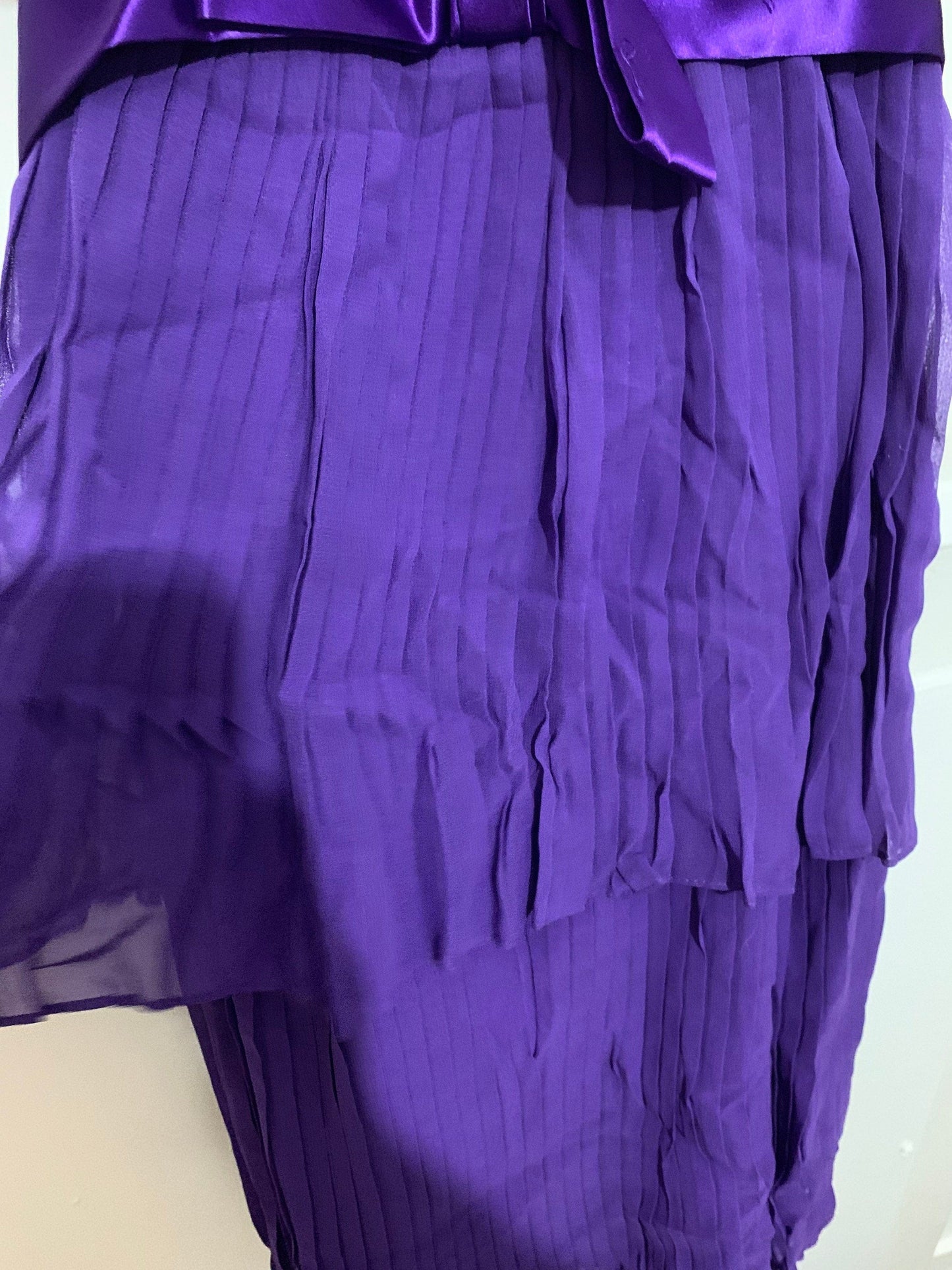 Vintage Purple Chiffon Dress layered Pleated shoestring strap Dress 80s C&A - Chiffon RaRa