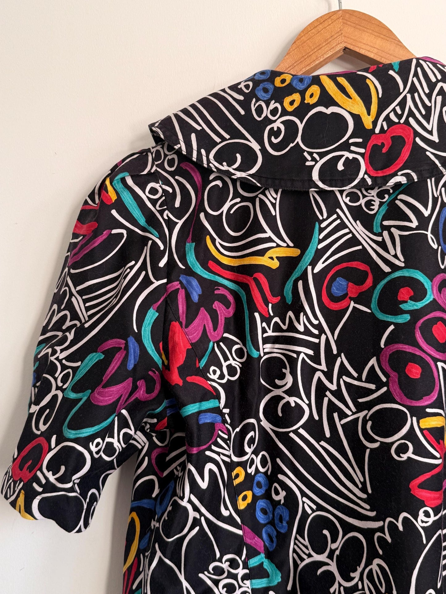 Vintage ELVI Abstract Print Blouse UK 18 | Colourful Graphic Shirt | 1980s Oversized Blouse | Retro Statement Top, Eleven Top