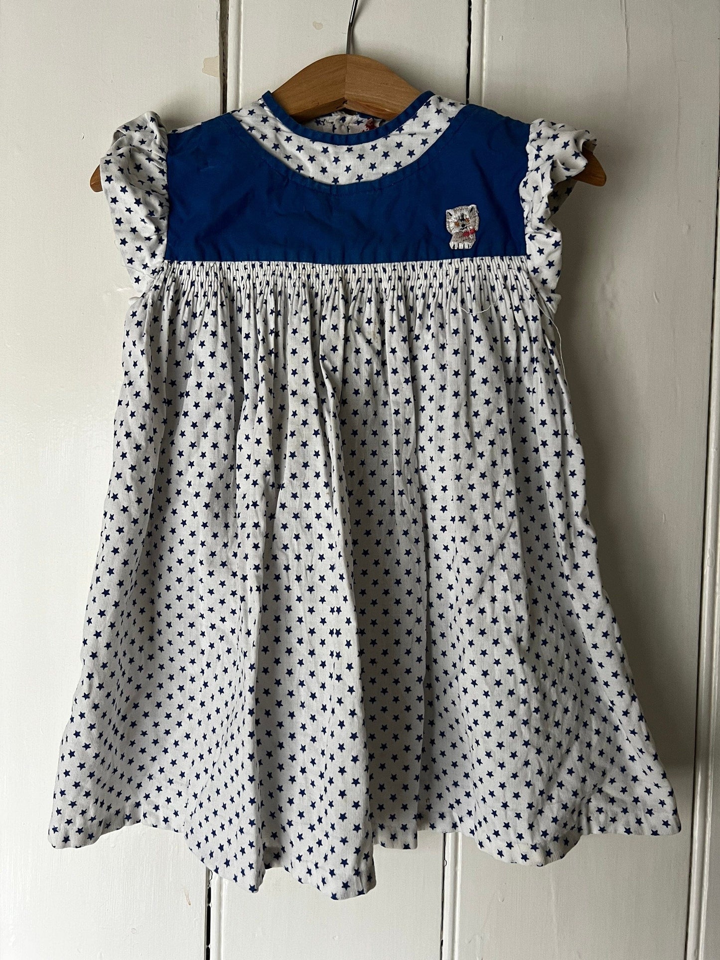 Vintage Girls Dress - Blue Star Patter Dress Baby Dress 2-3 years